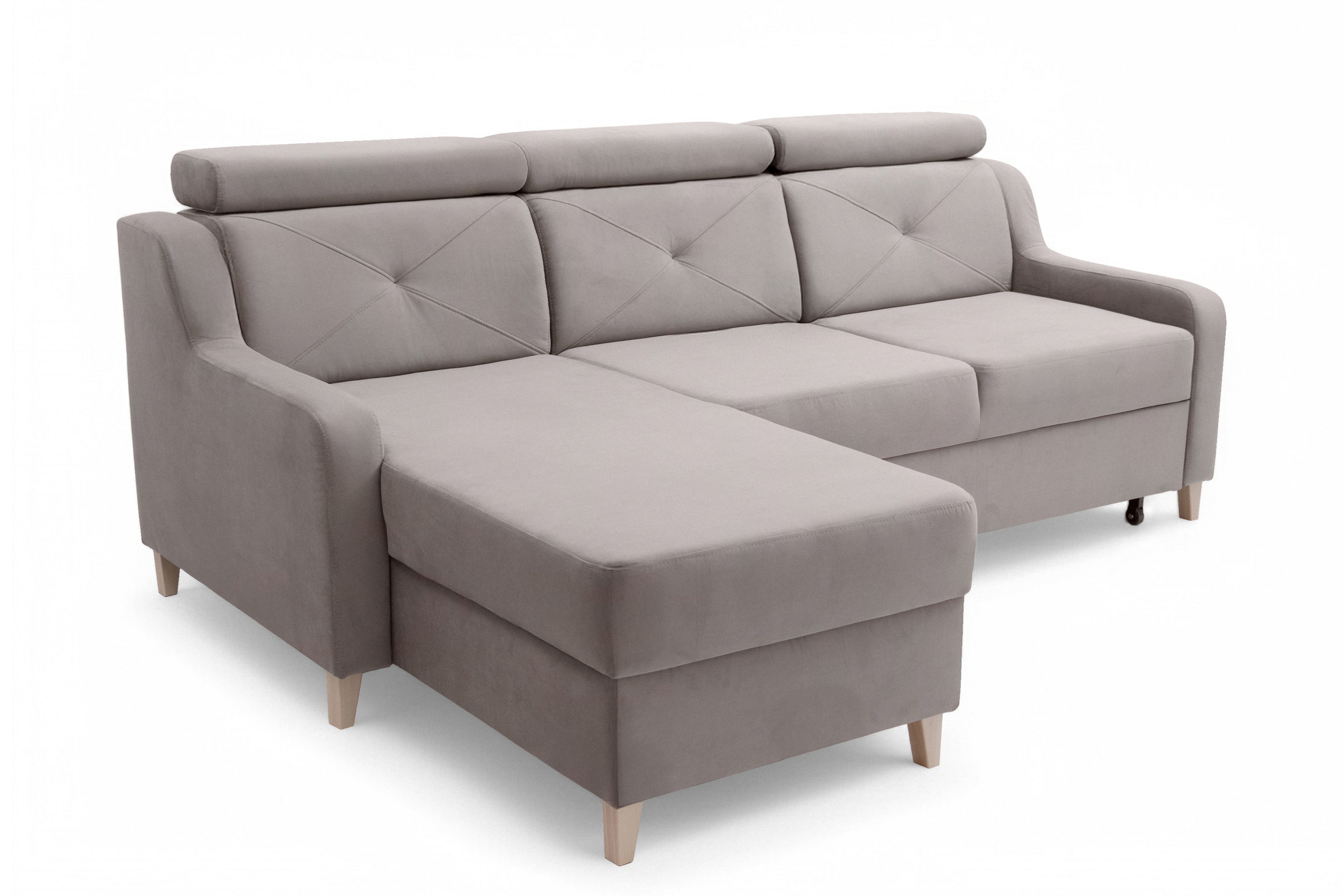 Rozkládací rohová sedací souprava Laksaro levá - tmavě béžová samet Jasmine 25 Rohová sedací souprava rozkládací Laksaro levá - jasno hnědá samet Jasmine 25