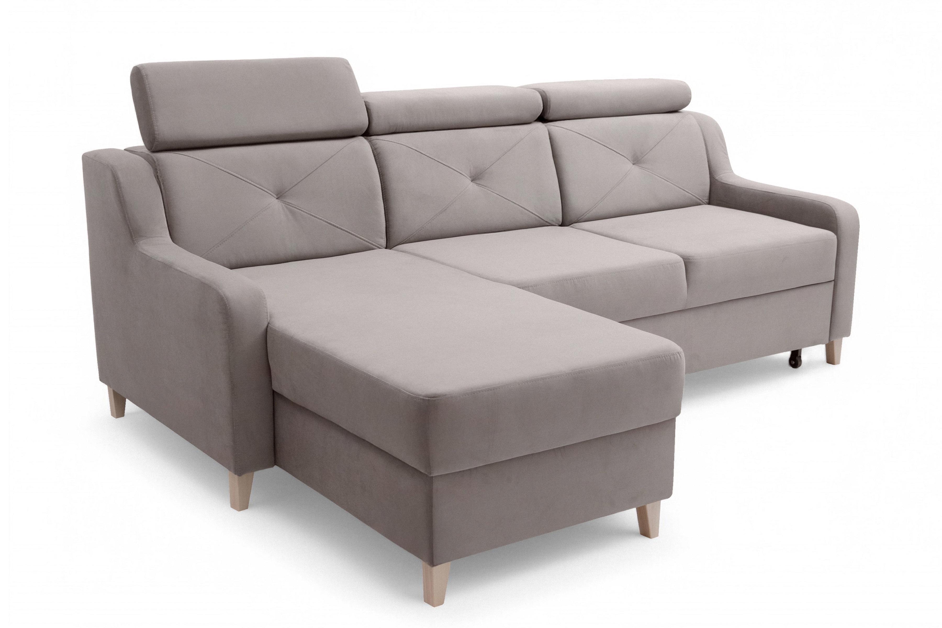 Rozkládací rohová sedací souprava Laksaro levá - tmavě béžová samet Jasmine 25 Rohová sedací souprava rozkládací Laksaro levá - jasno hnědá samet Jasmine 25