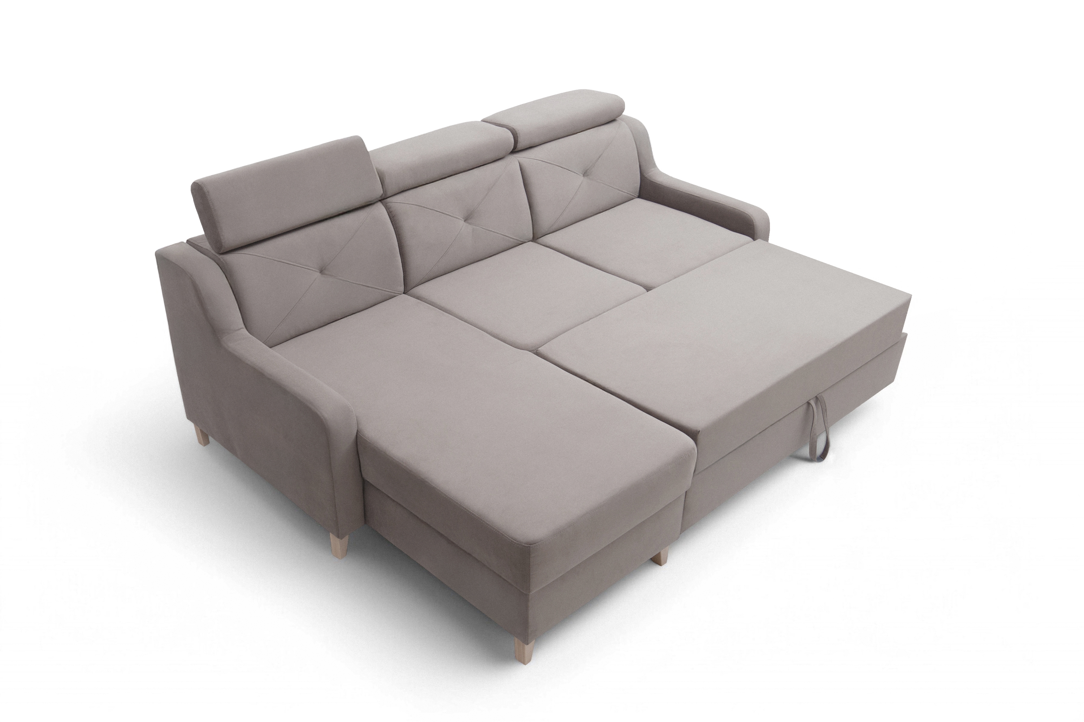 Rozkládací rohová sedací souprava Laksaro levá - tmavě béžová samet Jasmine 25 Rohová sedací souprava rozkládací Laksaro levá - jasno hnědá samet Jasmine 25