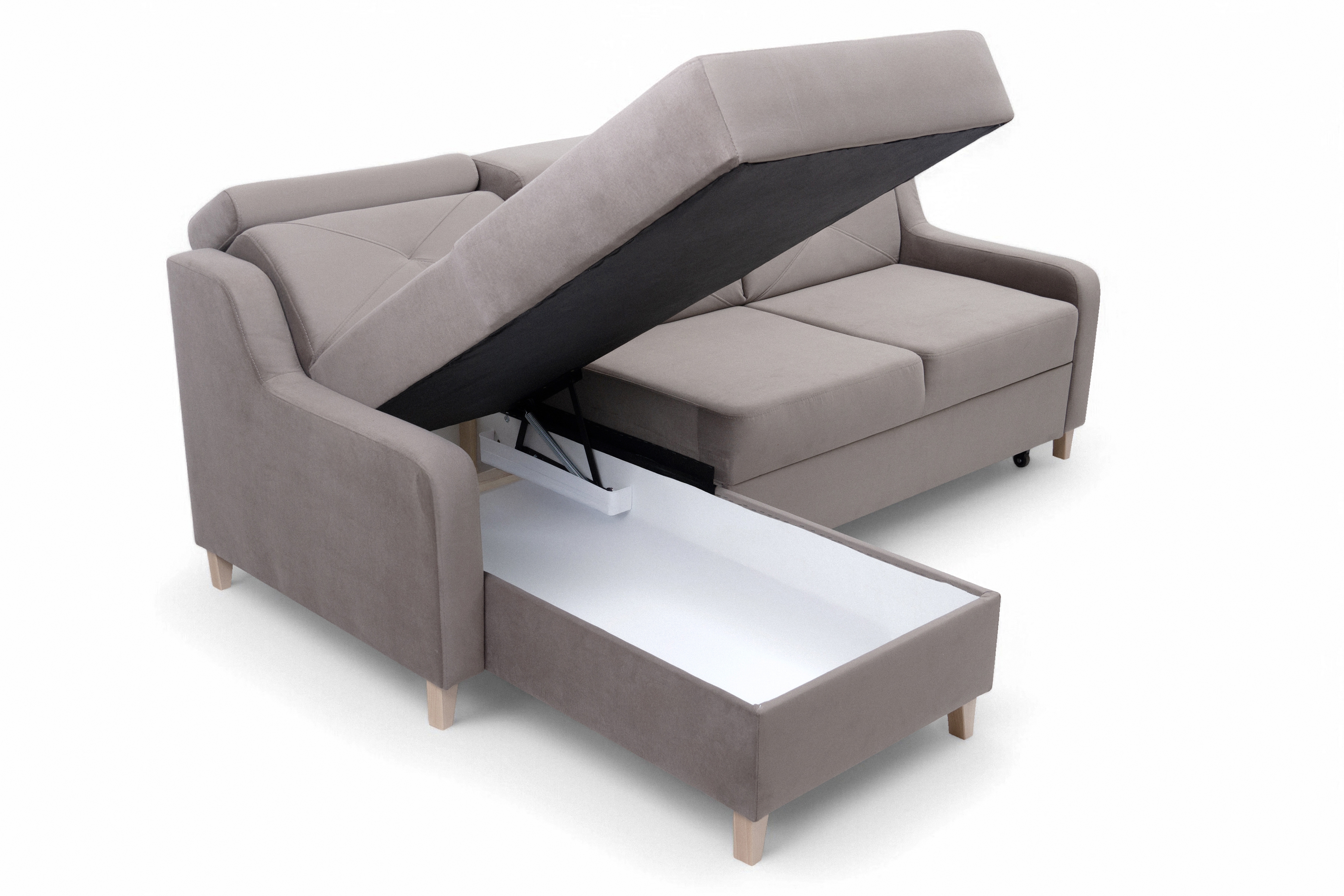 Rozkládací rohová sedací souprava Laksaro levá - tmavě béžová samet Jasmine 25 Rohová sedací souprava rozkládací Laksaro levá - jasno hnědá samet Jasmine 25