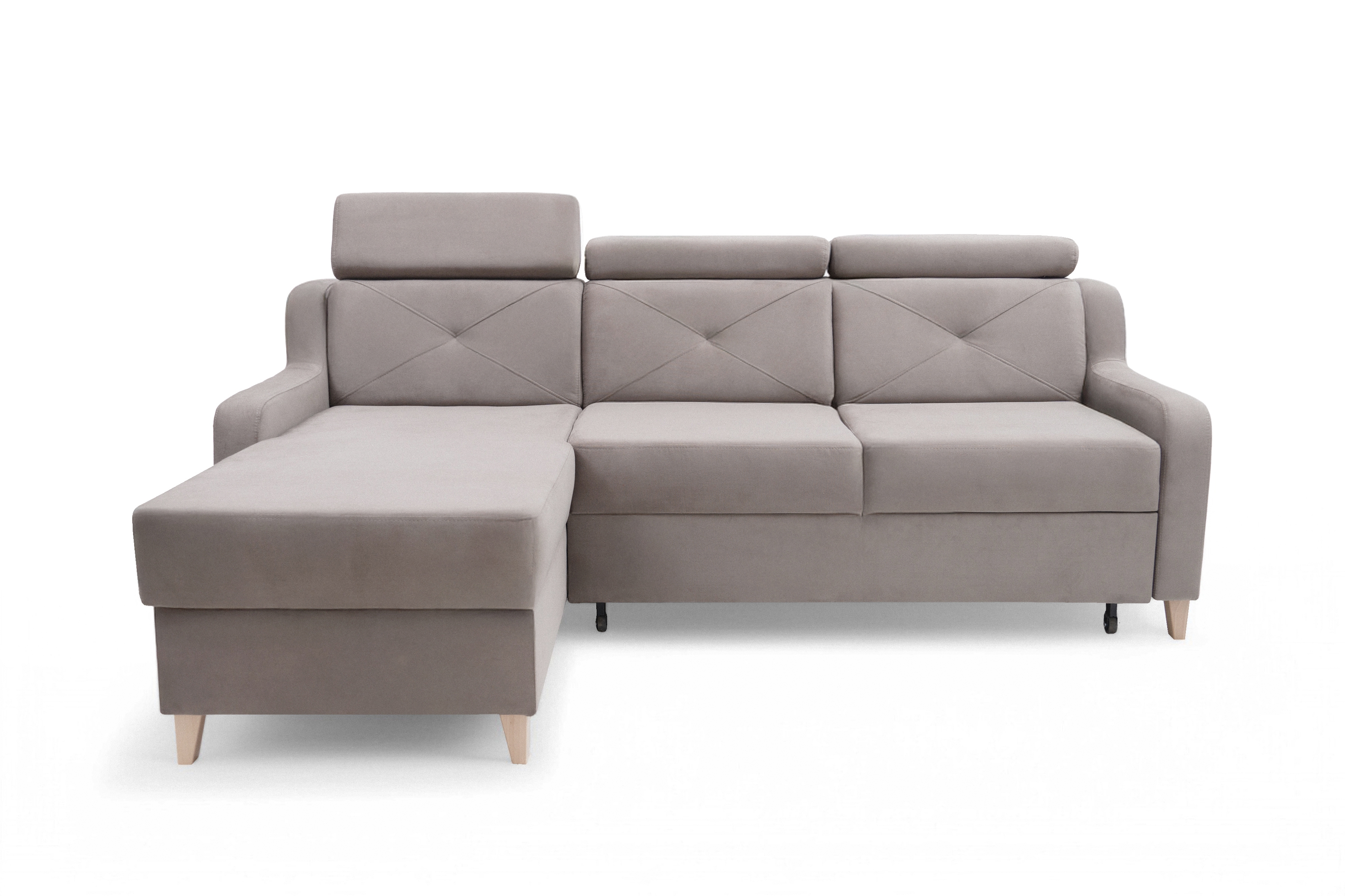 Rozkládací rohová sedací souprava Laksaro levá - tmavě béžová samet Jasmine 25 Rohová sedací souprava rozkládací Laksaro levá - jasno hnědá samet Jasmine 25