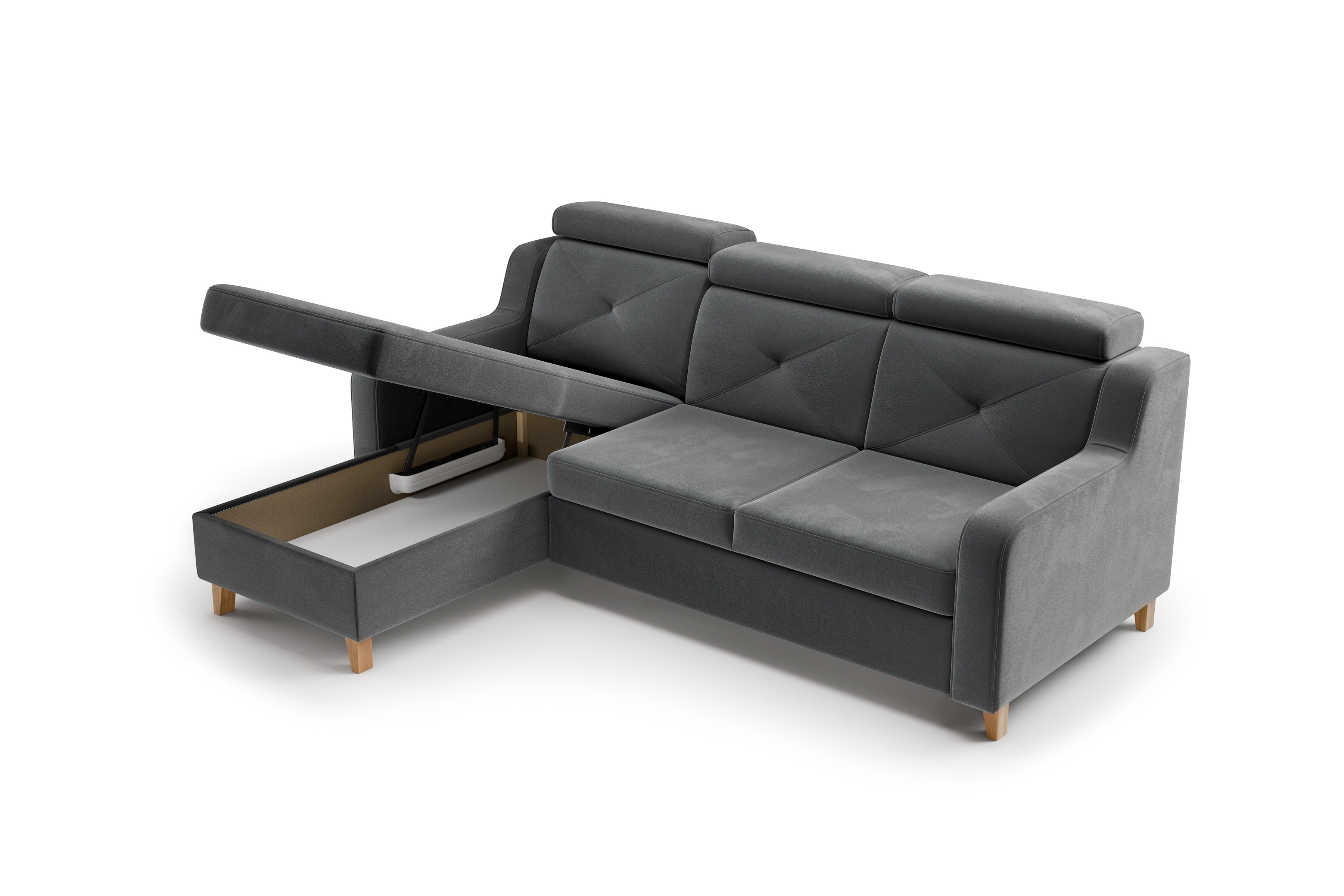 Rozkládací rohová sedací souprava Laksaro levá - šedá látka Jasmine 96 Rohová sedací souprava rozkládací Laksaro levá - šedá samet Jasmine 96