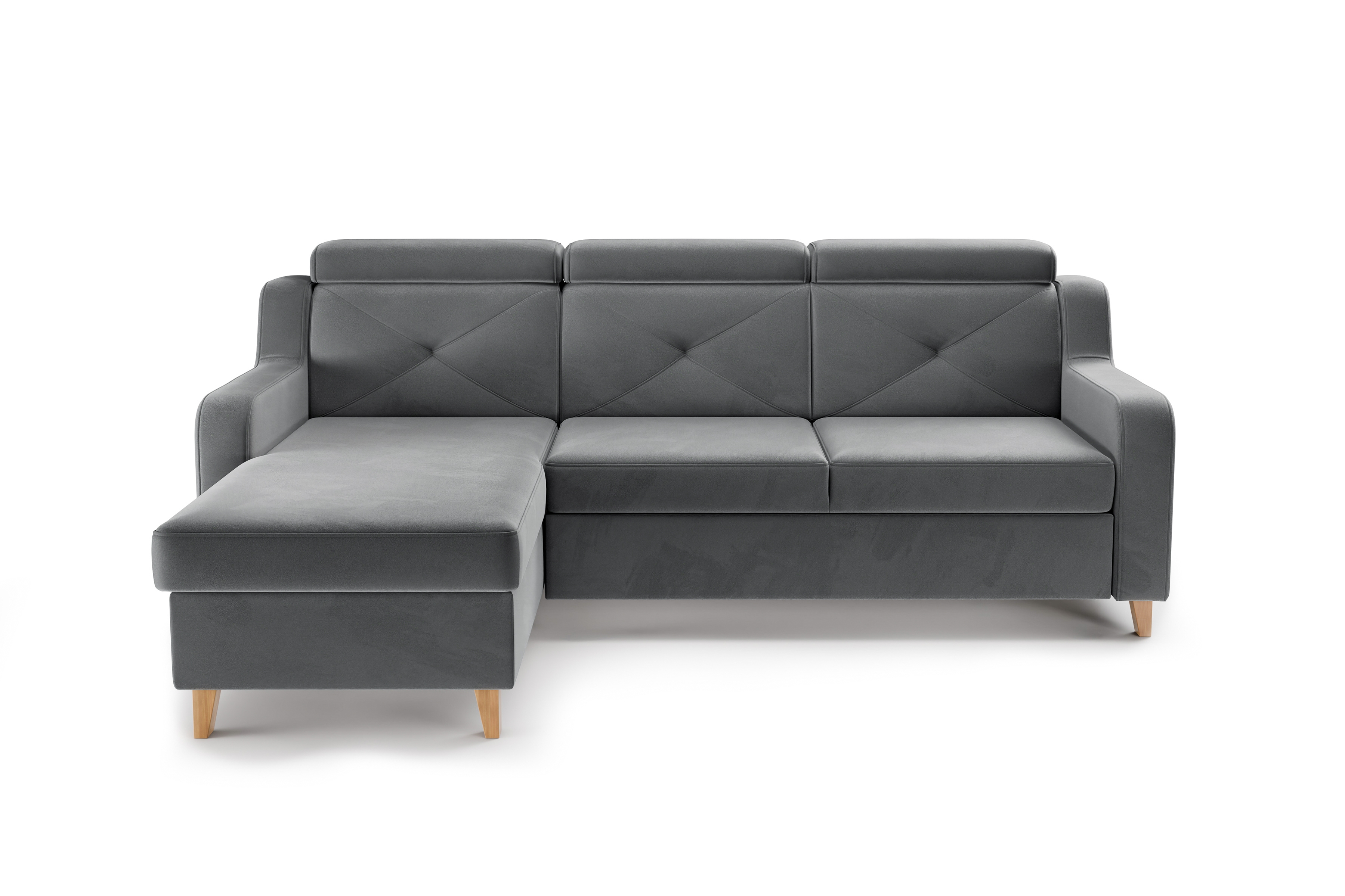 Rozkládací rohová sedací souprava Laksaro levá - šedá látka Jasmine 96 Rohová sedací souprava rozkládací Laksaro levá - šedá samet Jasmine 96