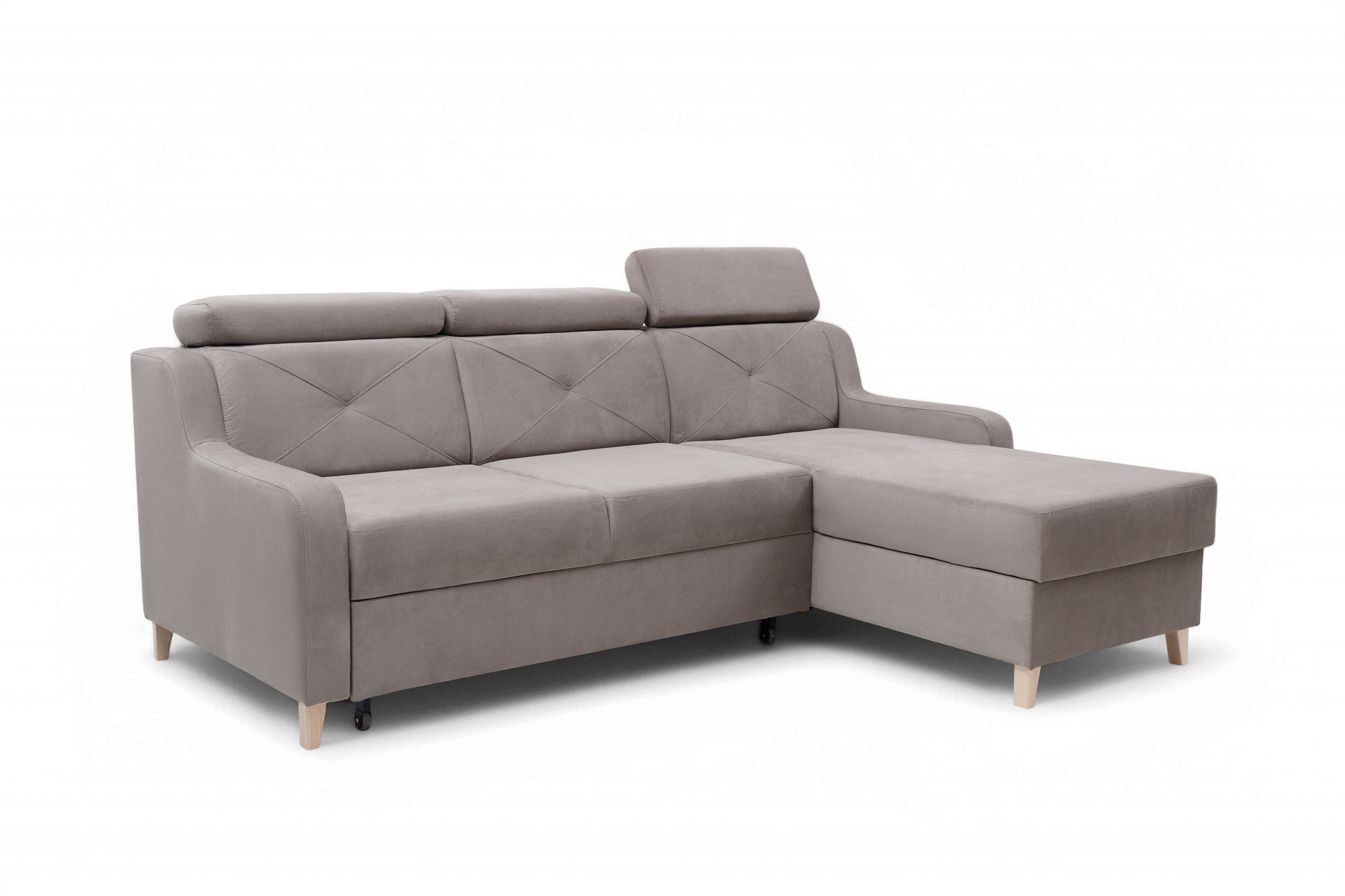 Rozkládací rohová sedací souprava Laksaro pravá - tmavě béžová samet Jasmine 25 Rohová sedací souprava rozkládací Laksaro pravá - jasno hnědá samet Jasmine 25