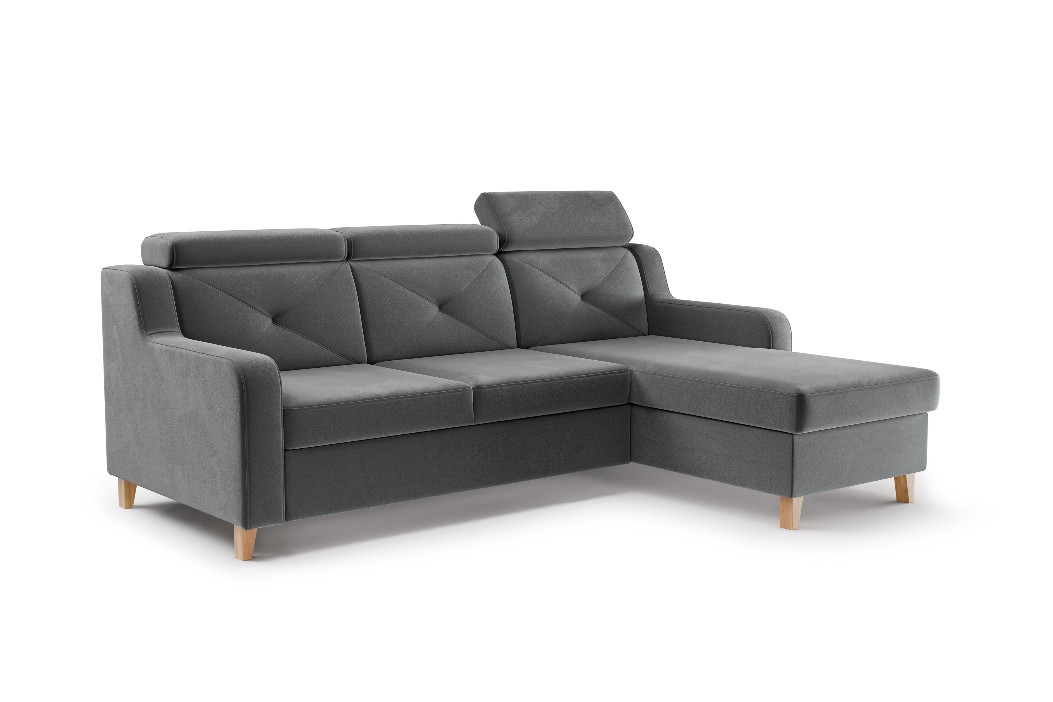 Rozkládací rohová sedací souprava Laksaro pravá - šedá látka Jasmine 96 Rohová sedací souprava rozkládací Laksaro pravá - šedá samet Jasmine 96