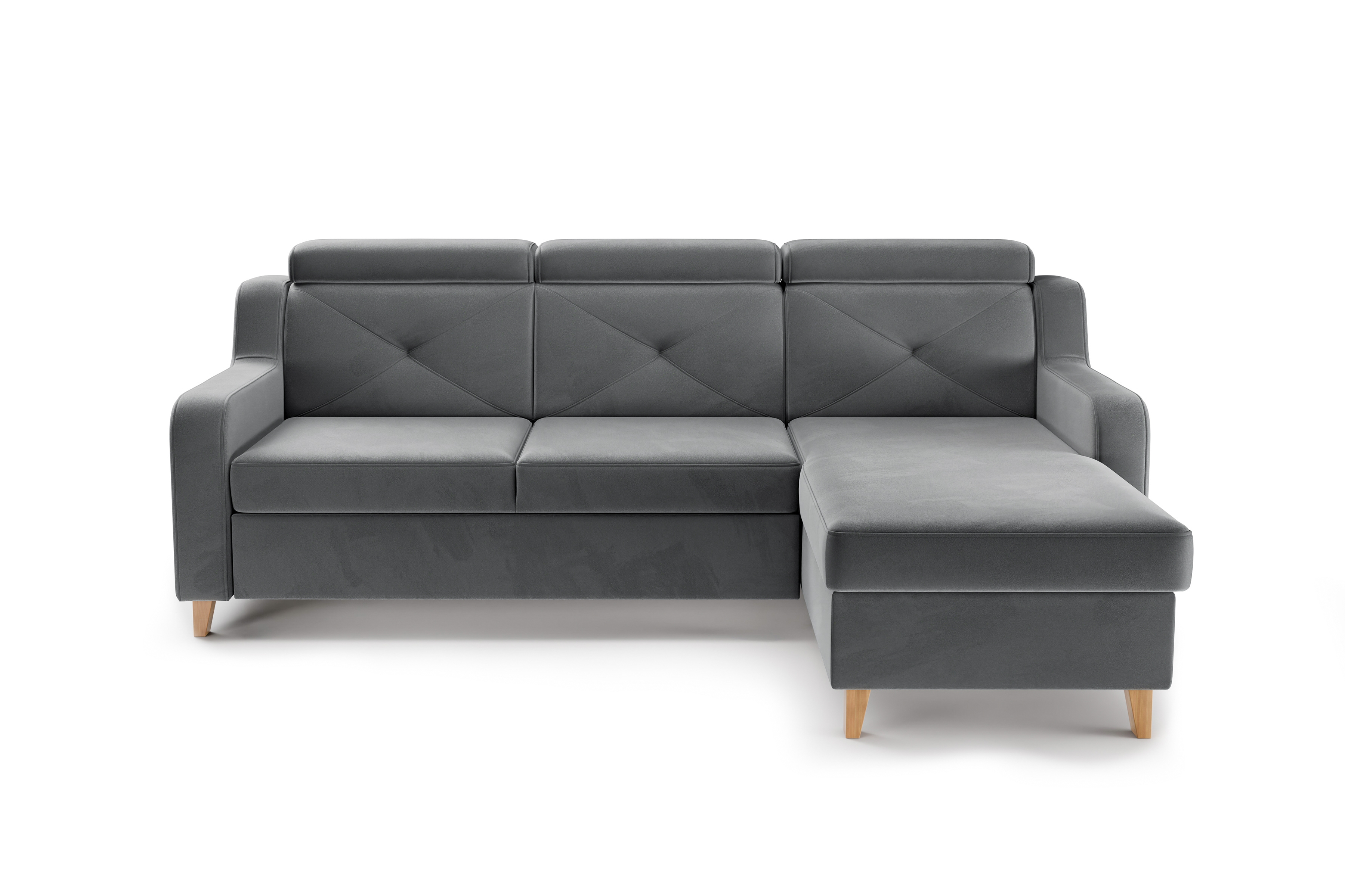 Rozkládací rohová sedací souprava Laksaro pravá - šedá látka Jasmine 96 Rohová sedací souprava rozkládací Laksaro pravá - šedá samet Jasmine 96