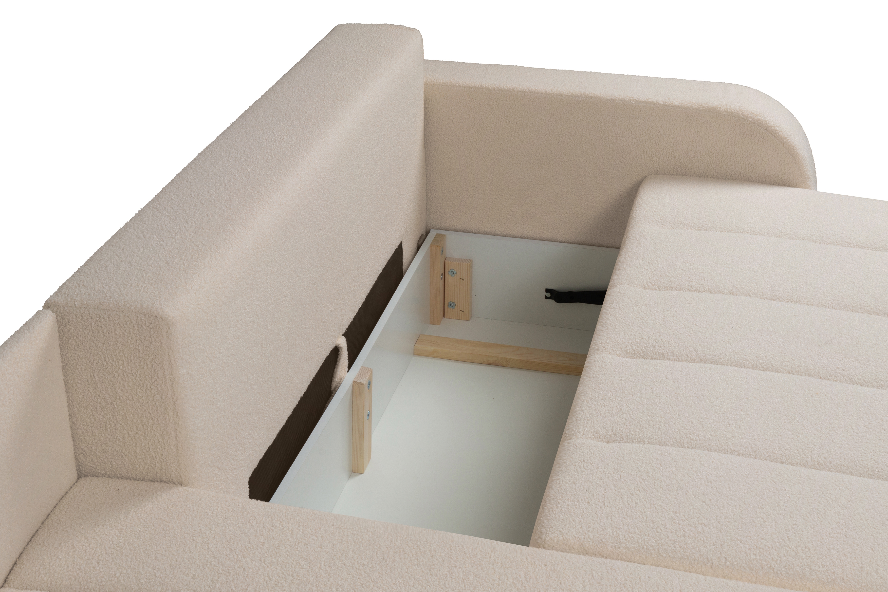 Rozkládací rohová sedací souprava Lapios levá - béžová boucle Lambi 5 Rohová sedací souprava rozkládací Lapios levá - béžová boucle Lambi 5