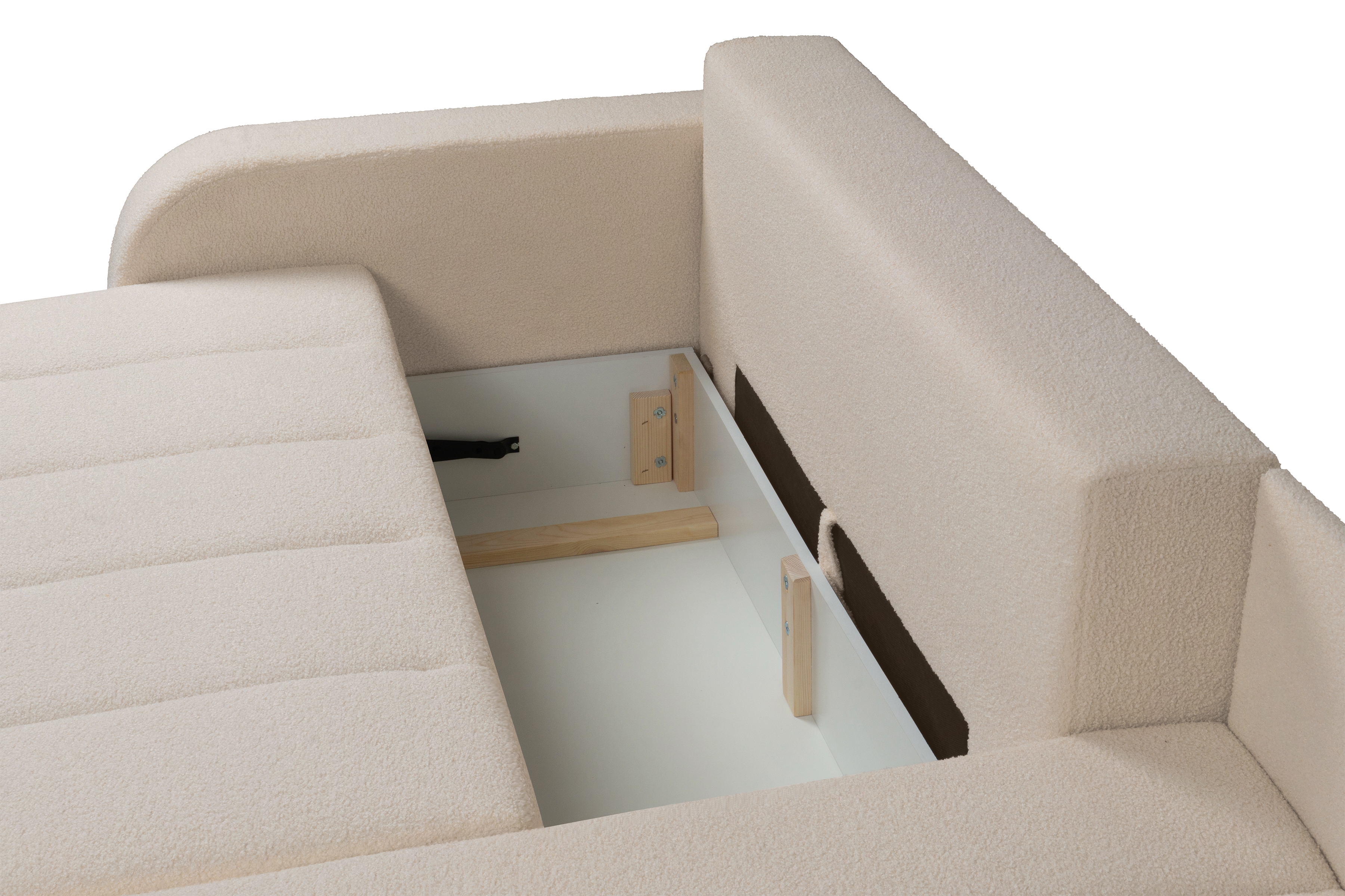 Rozkladacia rohová sedacia súprava Lapios pravá - béžové buklé Lambi 5 Rohová sedacia súprava s funkciou spania Lapios pravá strana - Béžová boucle Lambi 5