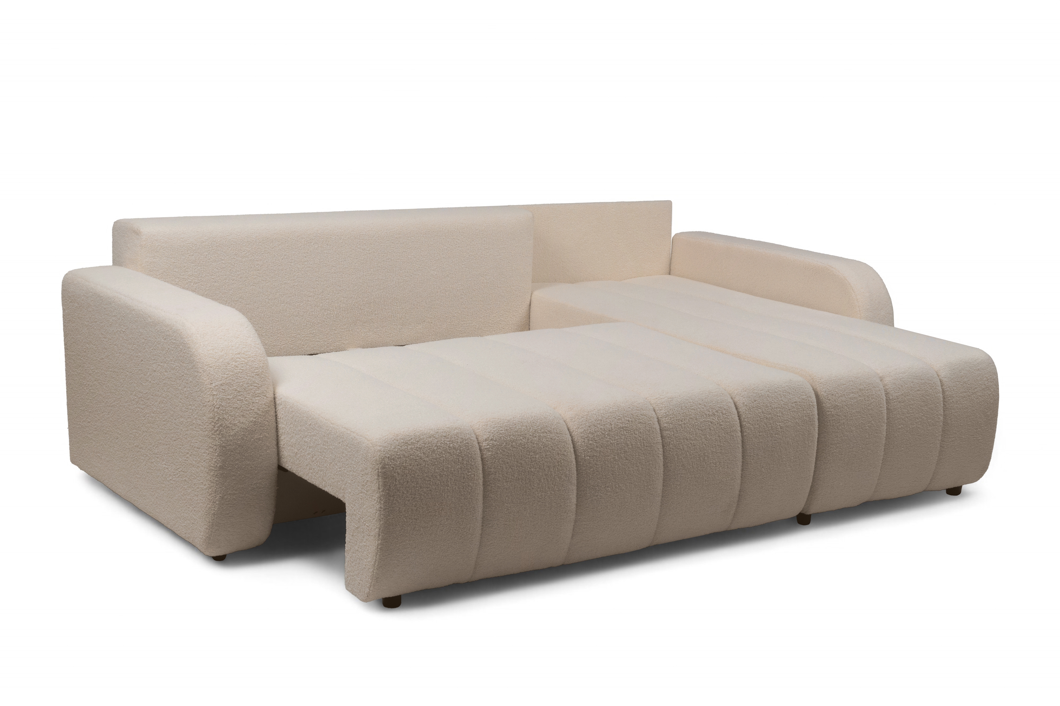 Rozkladacia rohová sedacia súprava Lapios pravá - béžové buklé Lambi 5 Rohová sedacia súprava s funkciou spania Lapios pravá strana - Béžová boucle Lambi 5