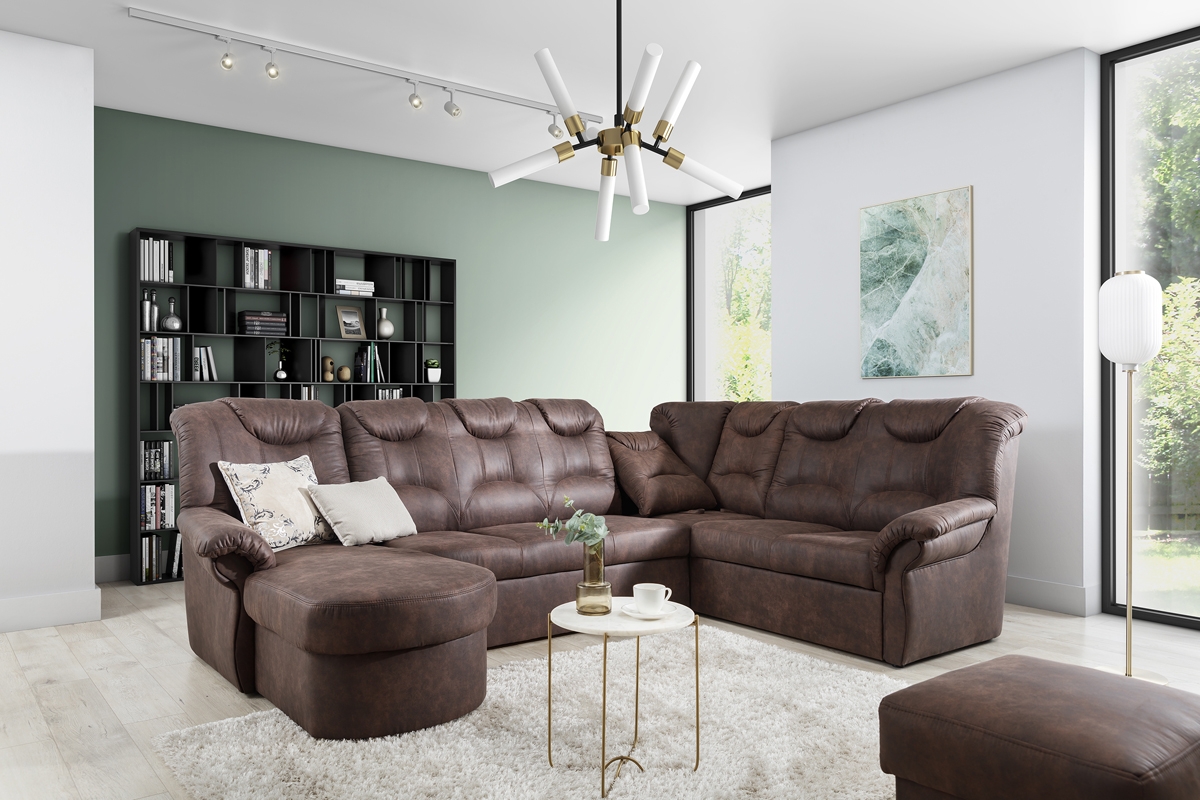 Rohová sedacia súprava Lonigo U pravá - hnedý Preston 29 mietowa sciana z brazowym naroznikiem 