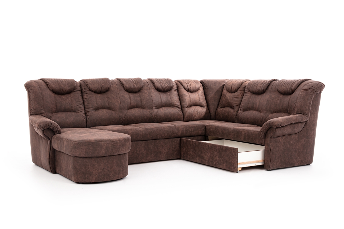Rohová sedacia súprava Lonigo U pravá - hnedý Preston 29 Rohová sedacia súprava u so zásuvkou na posciel 