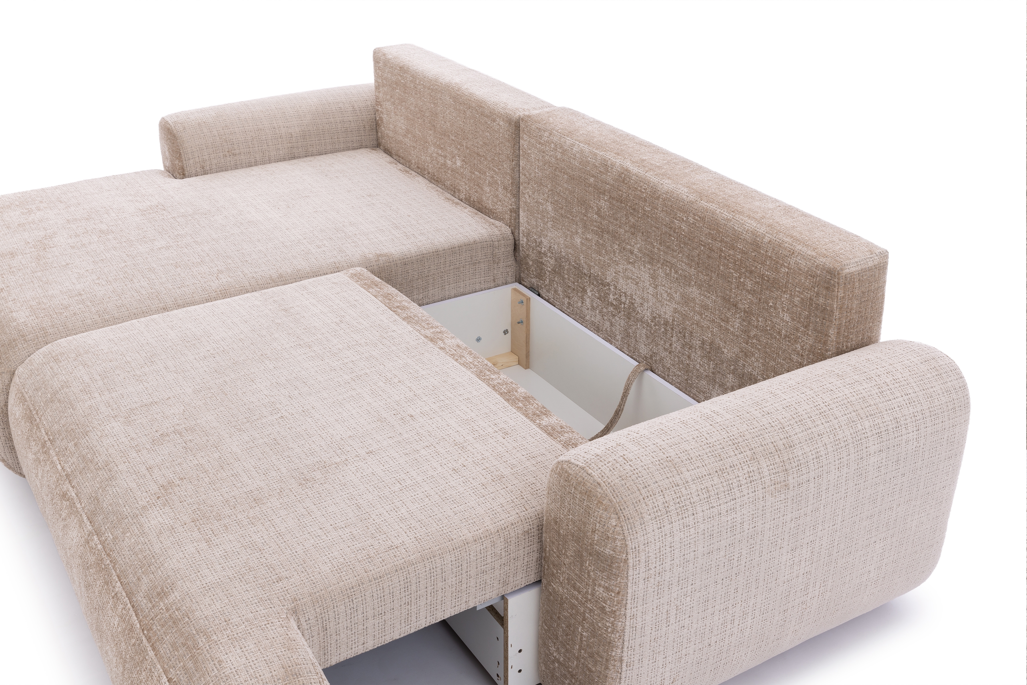 Rozkladacia rohová sedacia súprava Lotulis Mini ľavá - béžová žinylka Cremona 14 Rohová sedacia súprava s funkciou spánku Lotulis Mini Ľavá strana - béžový šenil Cremona 14 