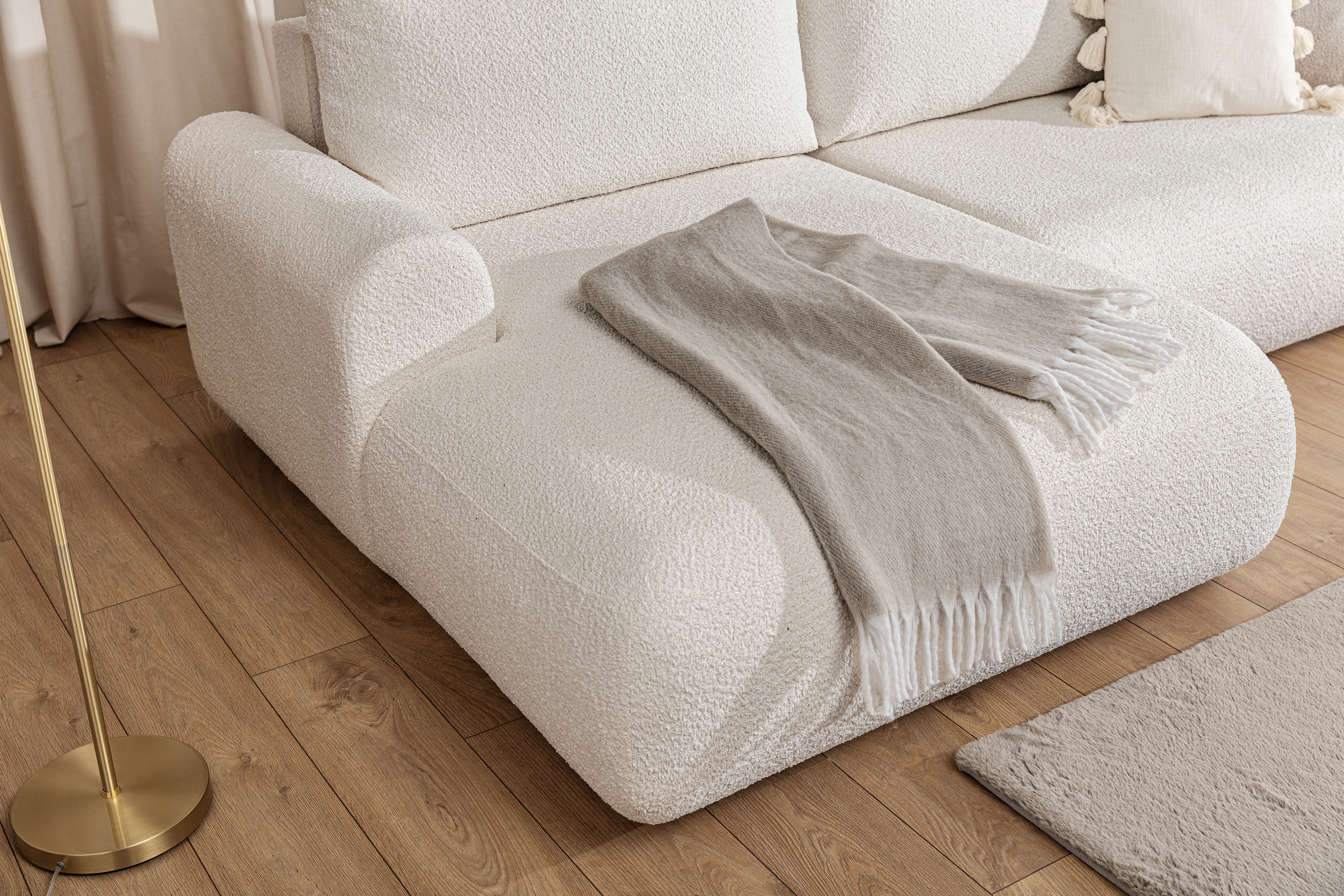 Rohová rozkladacia sedacia súprava Lotulis Mini Ľavá - krémová látka Boucle Catch Me 01 Rohová sedacia súprava s funkciou spánku Lotulis Mini Ľavá strana - kremowa boucle Catch Me 01