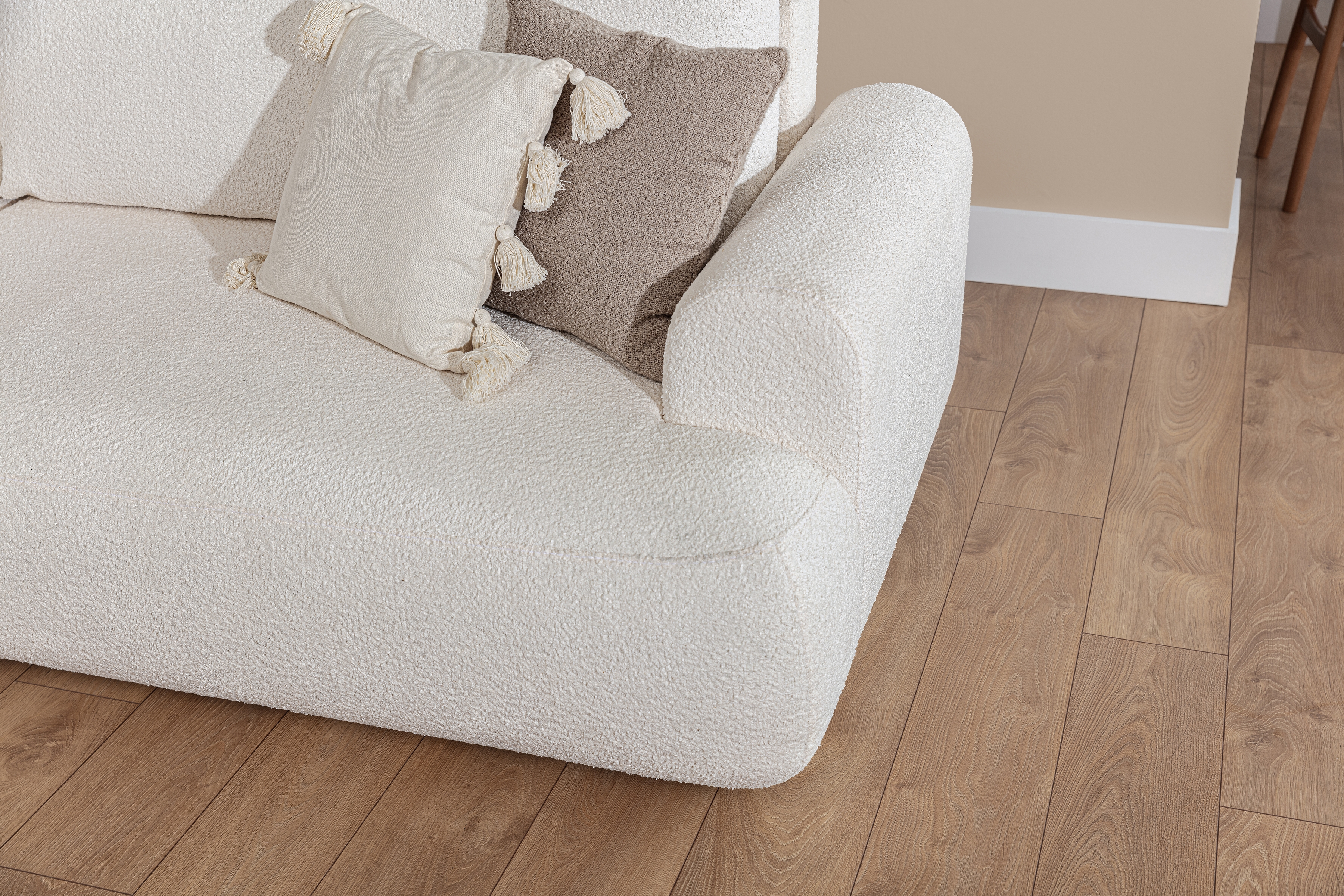 Rohová rozkladacia sedacia súprava Lotulis Mini Ľavá - krémová látka Boucle Catch Me 01 Rohová sedacia súprava s funkciou spánku Lotulis Mini Ľavá strana - kremowa boucle Catch Me 01