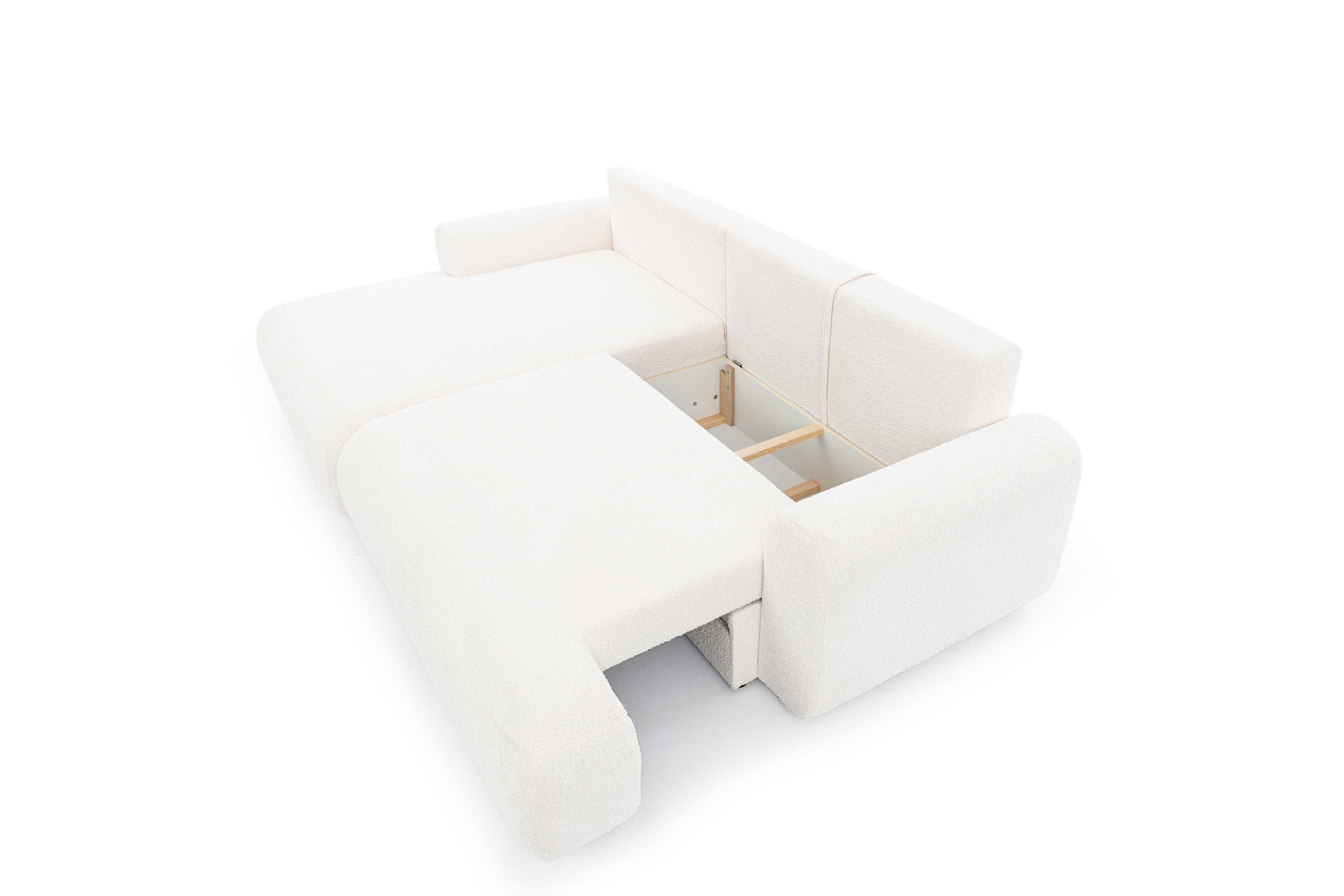 Rohová rozkladacia sedacia súprava Lotulis Mini Ľavá - krémová látka Boucle Catch Me 01 Rohová sedacia súprava s funkciou spánku Lotulis Mini Ľavá strana - kremowa boucle Catch Me 01