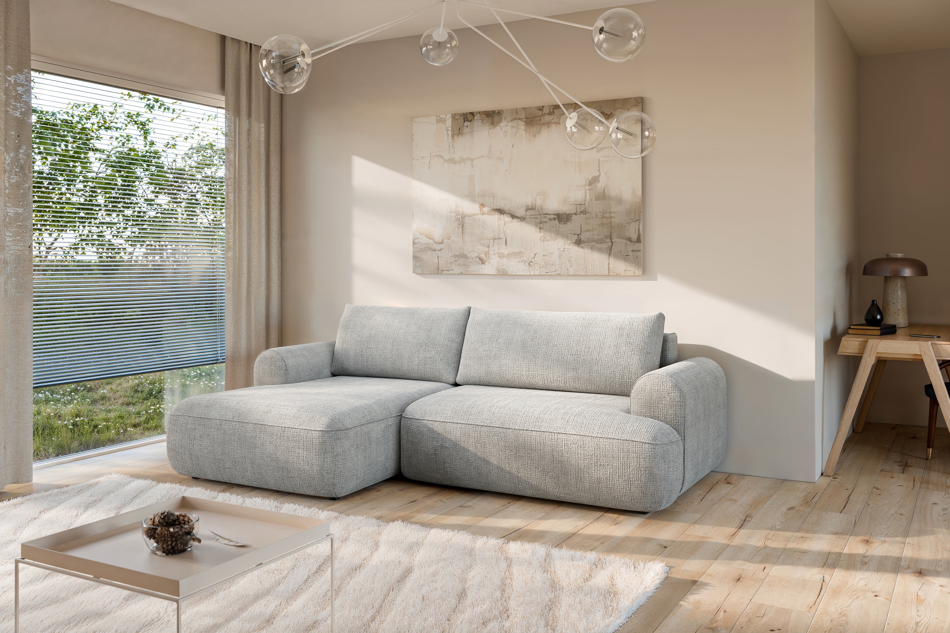 Rozkladacia rohová sedacia súprava Lotulis Mini ľavá - sivá žinylka Cremona 81 Rohová sedacia súprava s funkciou spánku Lotulis Mini Ľavá strana - Popolový šenil Cremona 81 