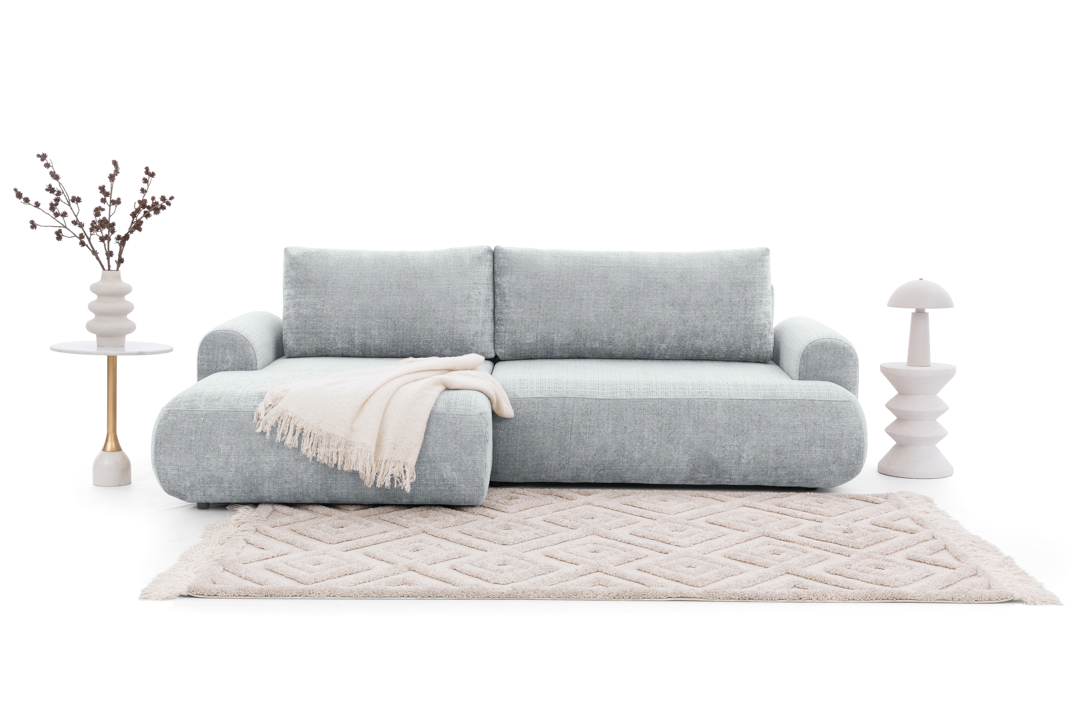 Rozkladacia rohová sedacia súprava Lotulis Mini ľavá - sivá žinylka Cremona 81 Rohová sedacia súprava s funkciou spánku Lotulis Mini Ľavá strana - Popolový šenil Cremona 81 