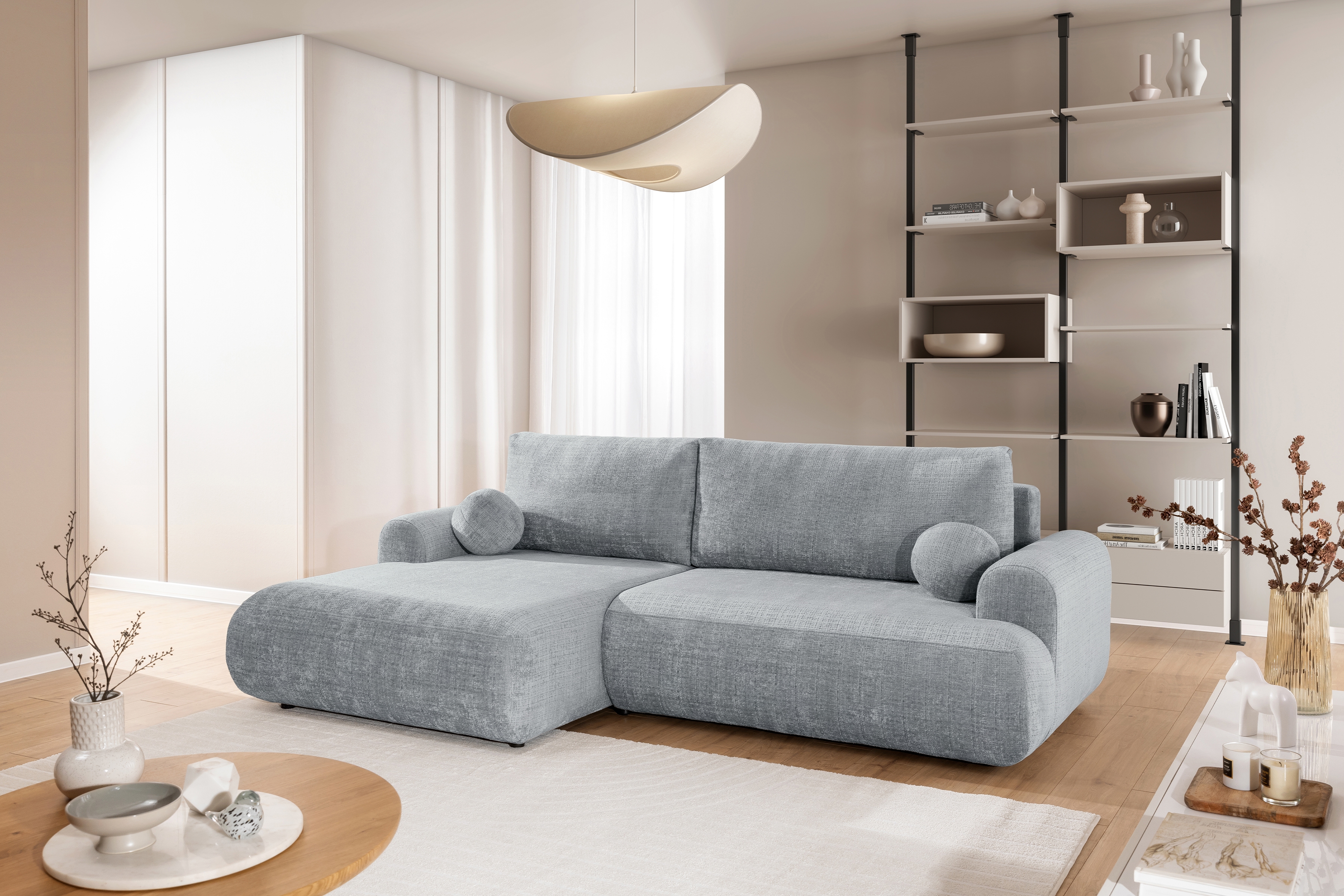 Rozkladacia rohová sedacia súprava Lotulis Mini ľavá - sivá žinylka Cremona 81 Rohová sedacia súprava s funkciou spánku Lotulis Mini Ľavá strana - Popolový šenil Cremona 81 