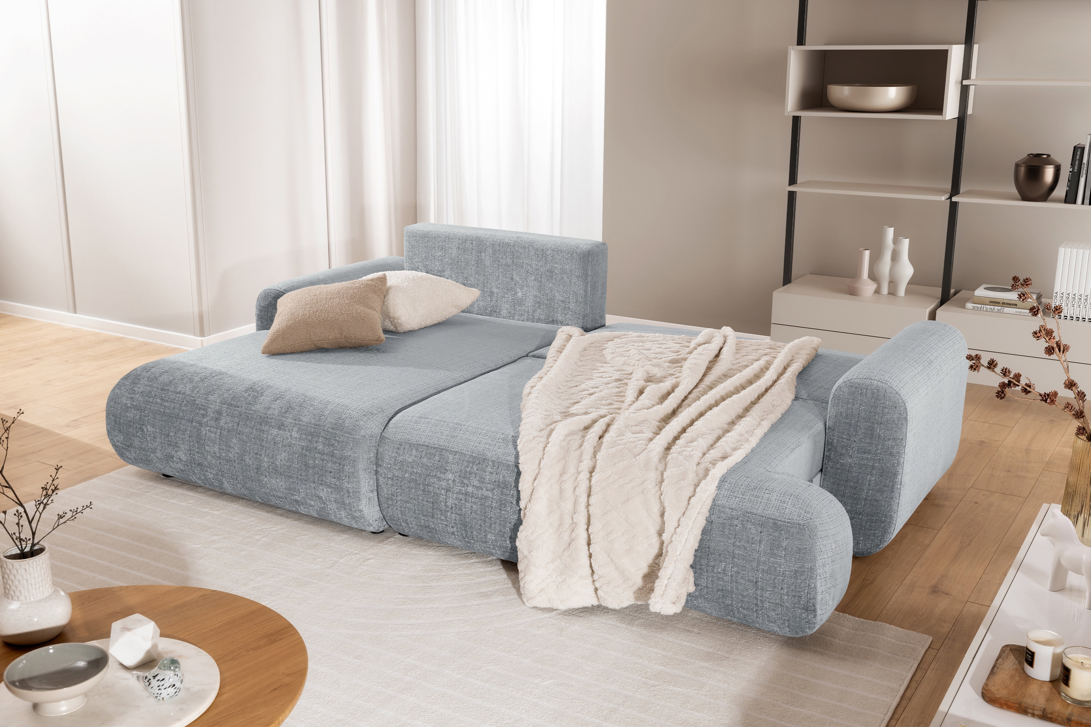 Rozkladacia rohová sedacia súprava Lotulis Mini ľavá - sivá žinylka Cremona 81 Rohová sedacia súprava s funkciou spánku Lotulis Mini Ľavá strana - Popolový šenil Cremona 81 