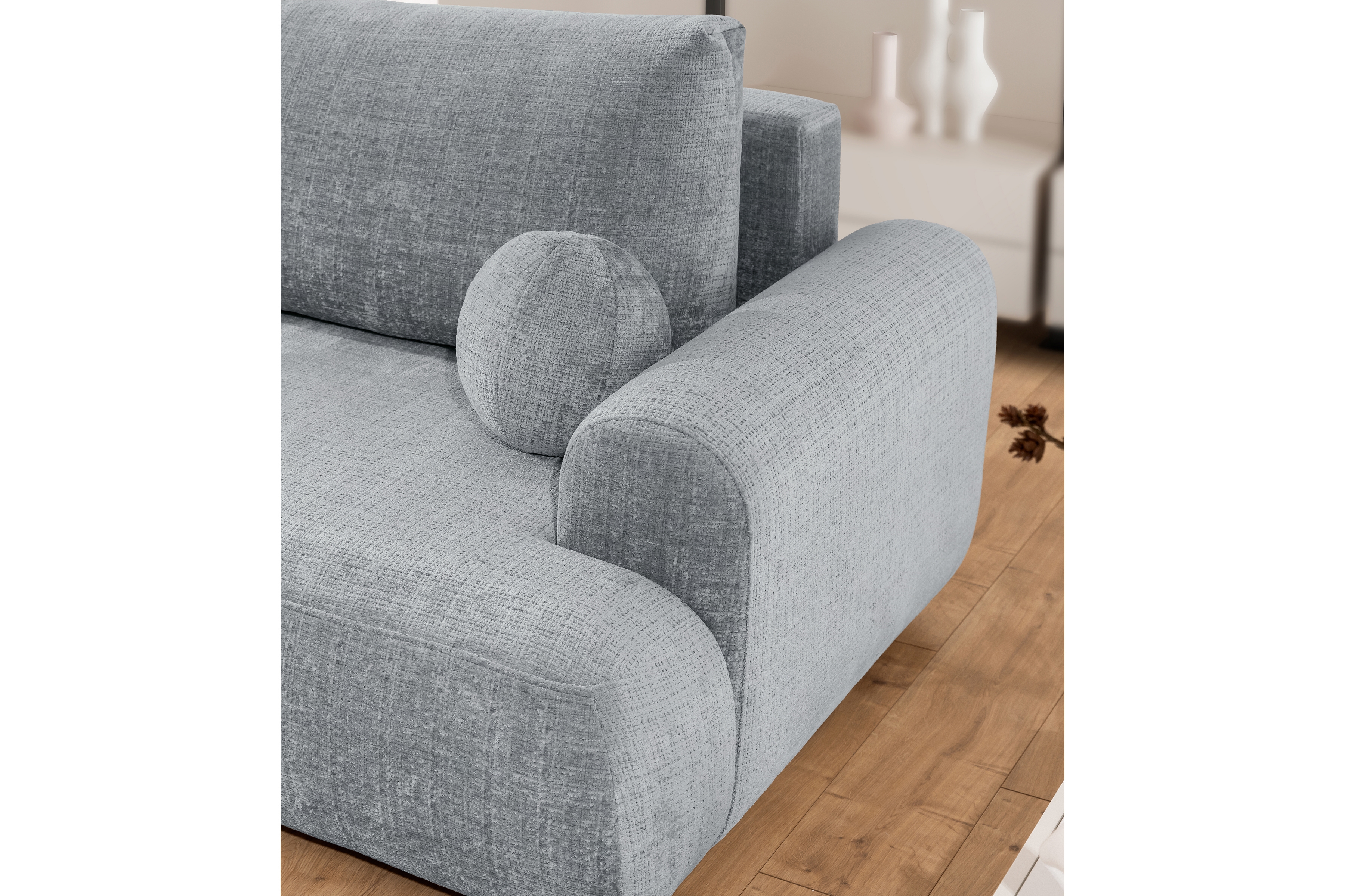 Rozkladacia rohová sedacia súprava Lotulis Mini ľavá - sivá žinylka Cremona 81 Rohová sedacia súprava s funkciou spánku Lotulis Mini Ľavá strana - Popolový šenil Cremona 81 