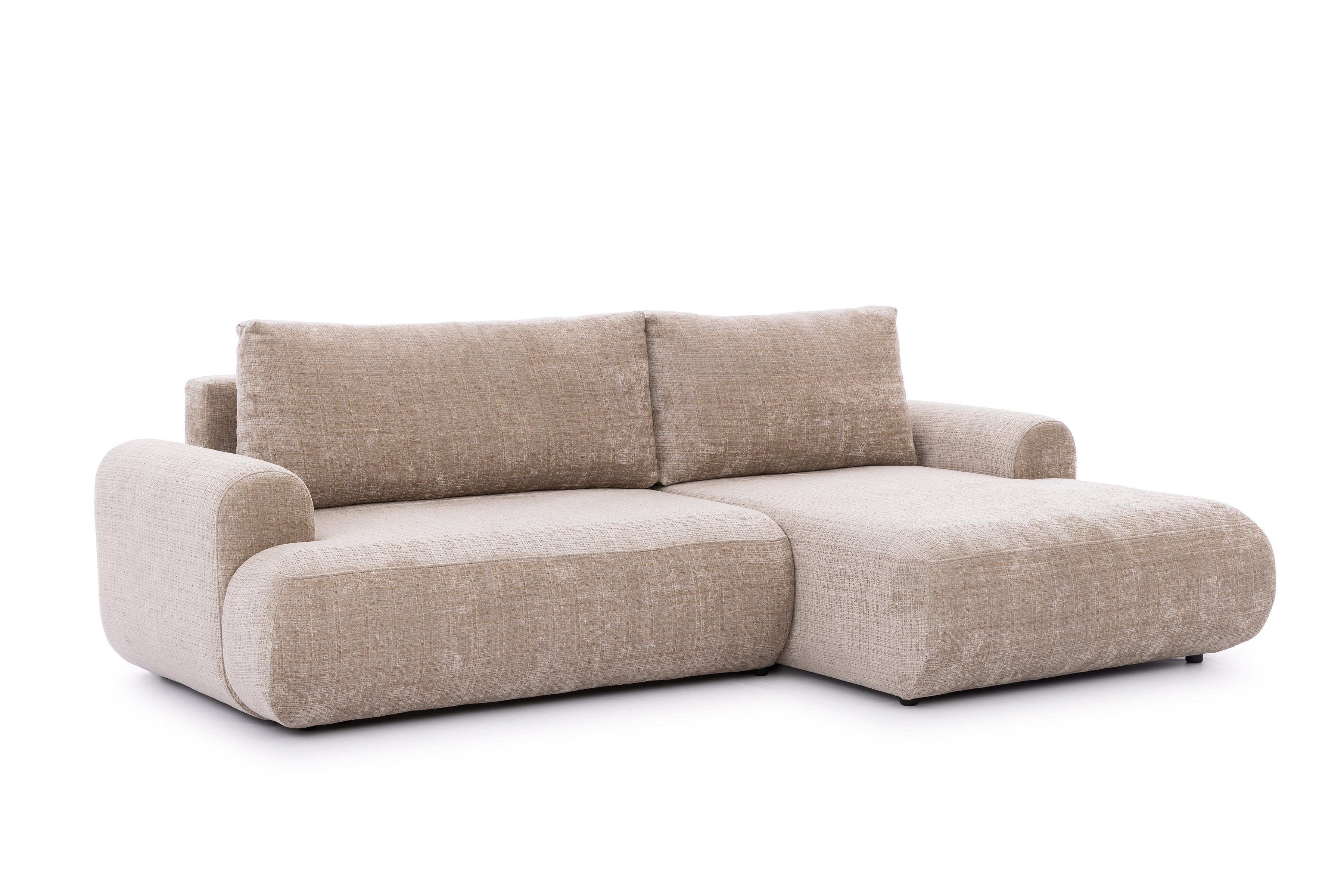 Rozkladacia rohová sedacia súprava Lotulis Mini pravá - béžová žinylka Cremona 14 Rohová sedacia súprava s funkciou spánku Lotulis Mini pravá strana - béžový šenil Cremona 14 