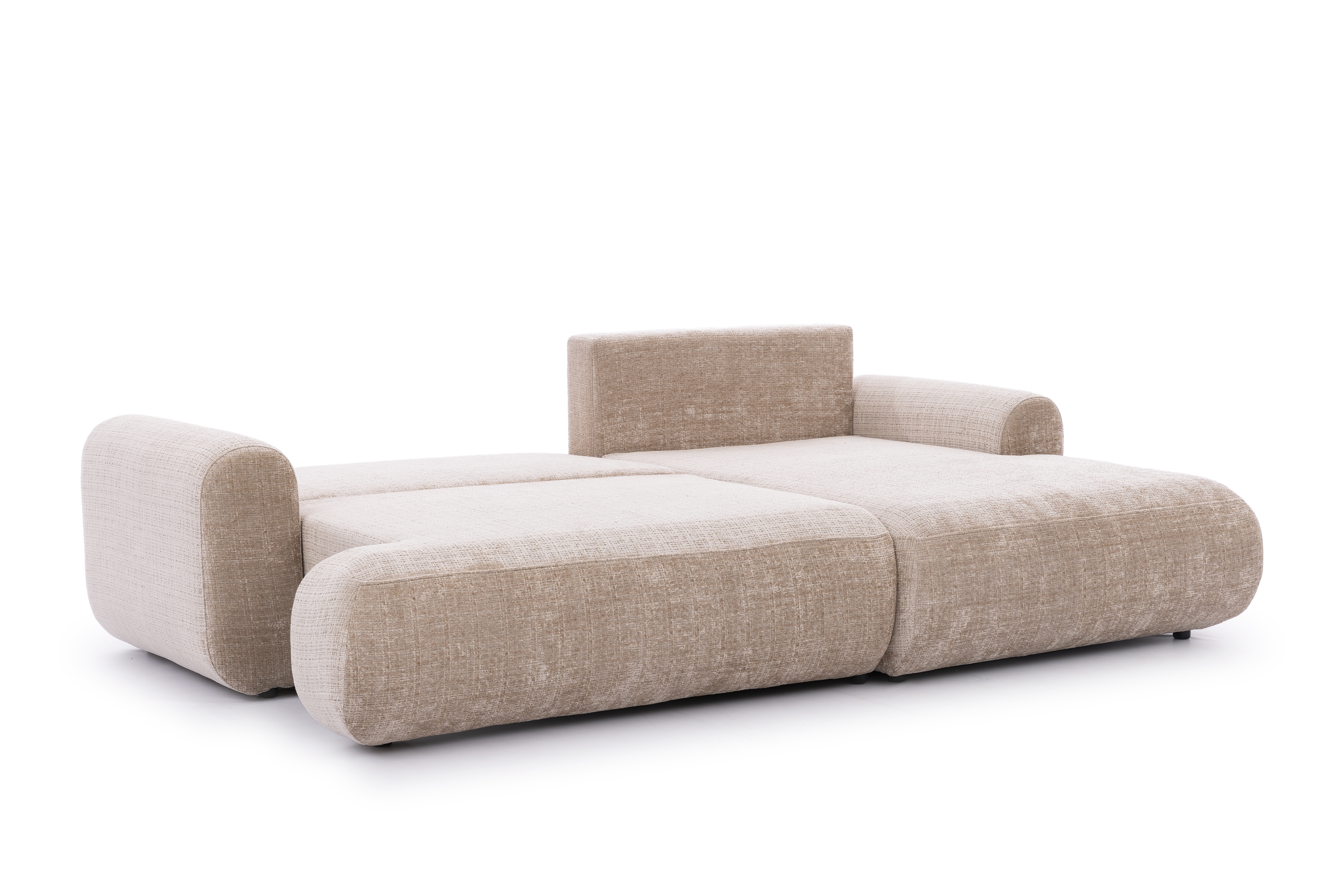 Rozkladacia rohová sedacia súprava Lotulis Mini pravá - béžová žinylka Cremona 14 Rohová sedacia súprava s funkciou spánku Lotulis Mini pravá strana - béžový šenil Cremona 14 