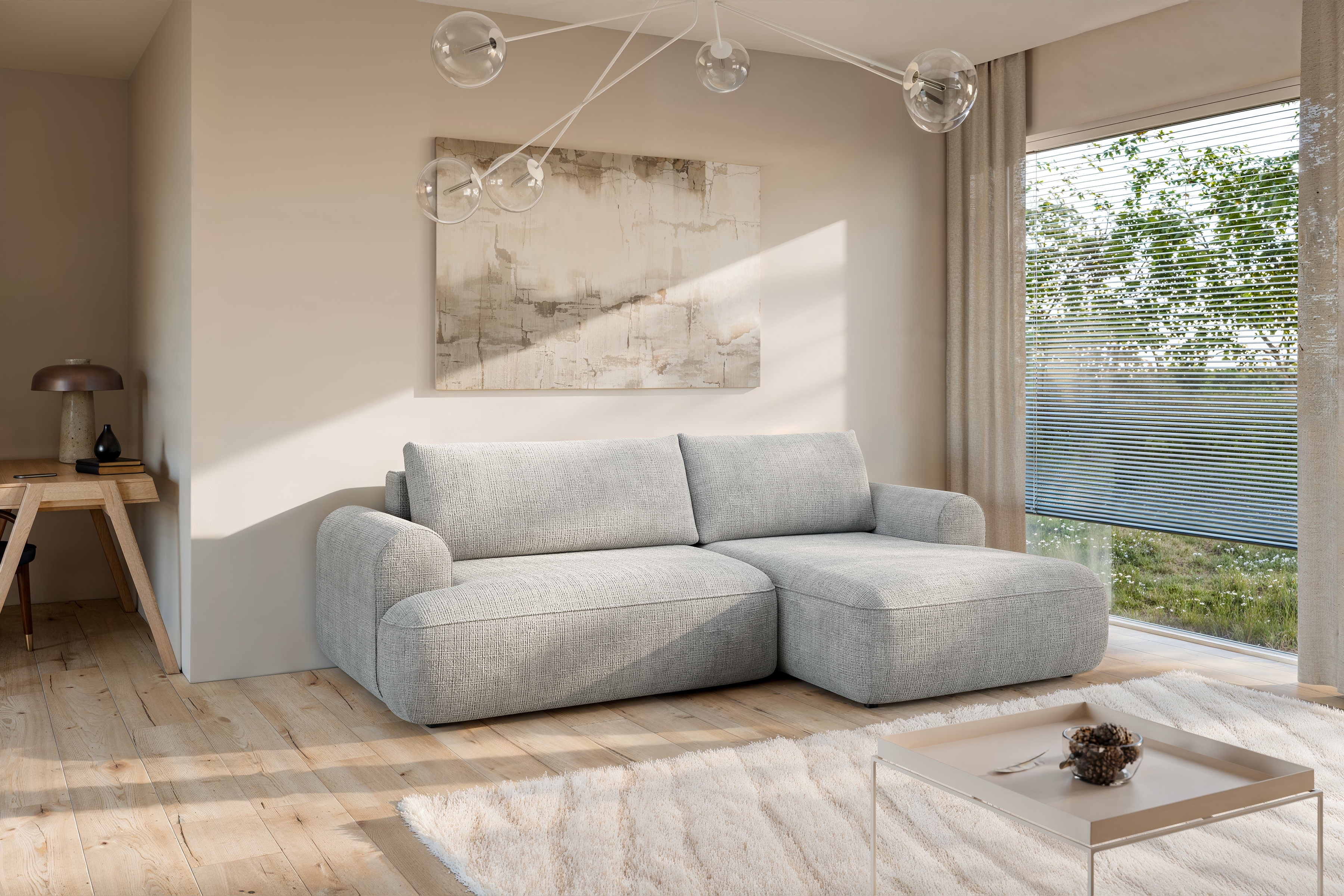 Rozkladacia rohová sedacia súprava Lotulis Mini pravá - sivá žinylka Cremona 81 Rohová sedacia súprava s funkciou spánku Lotulis Mini pravá strana - Popolový šenil Cremona 81 