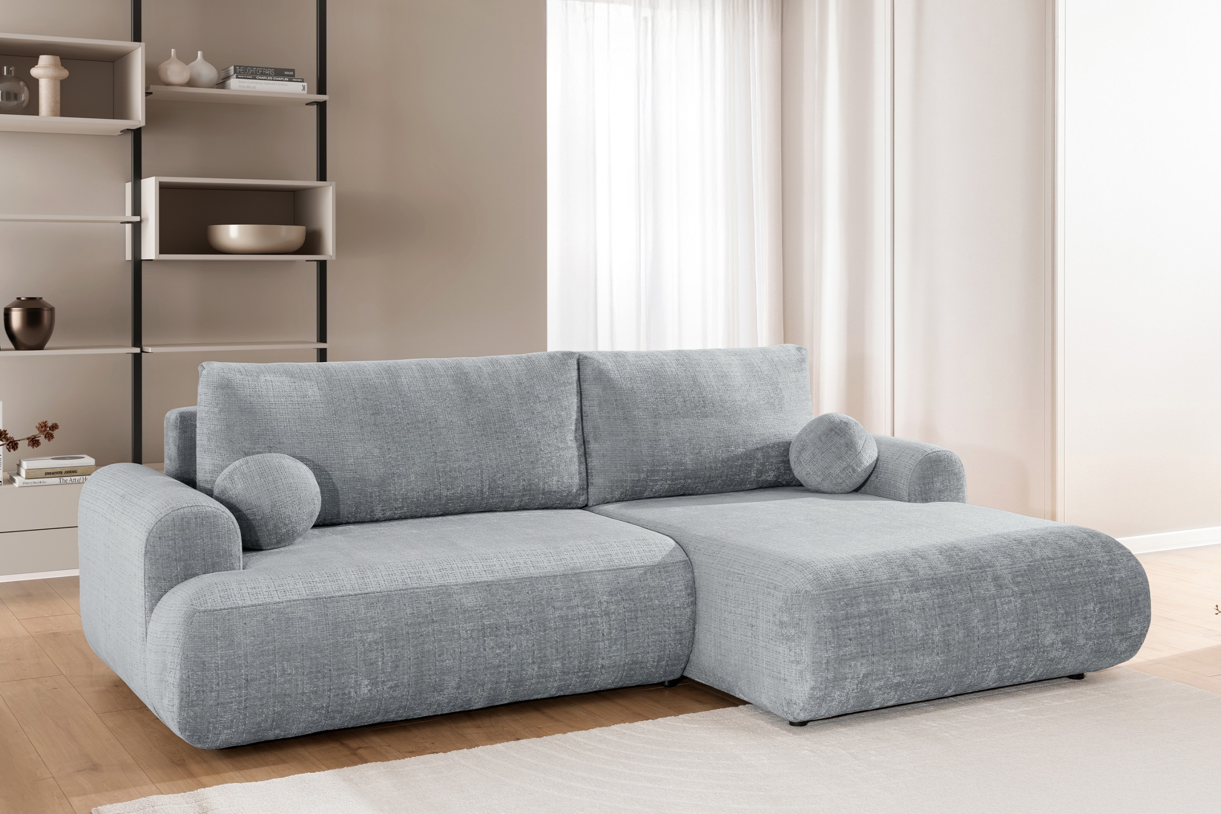 Rozkladacia rohová sedacia súprava Lotulis Mini pravá - sivá žinylka Cremona 81 Rohová sedacia súprava s funkciou spánku Lotulis Mini pravá strana - Popolový šenil Cremona 81 