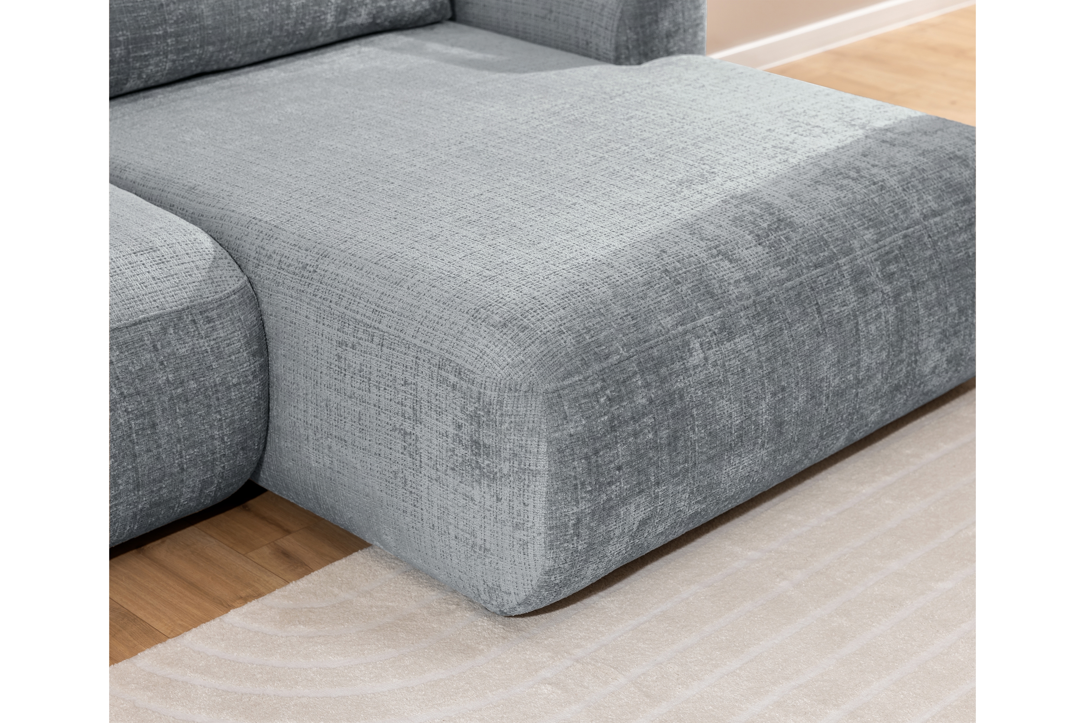 Rozkladacia rohová sedacia súprava Lotulis Mini pravá - sivá žinylka Cremona 81 Rohová sedacia súprava s funkciou spánku Lotulis Mini pravá strana - Popolový šenil Cremona 81 