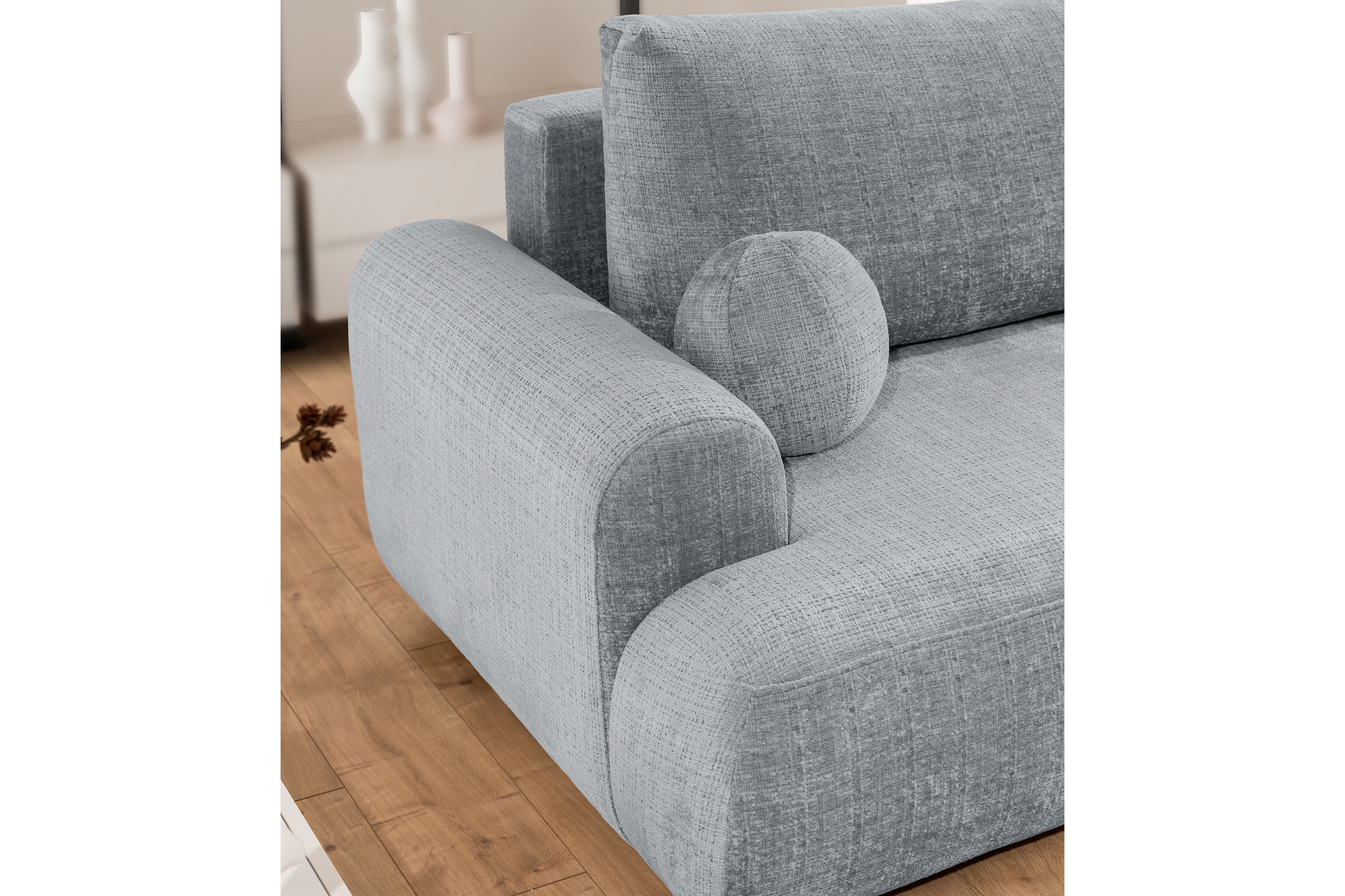 Rozkladacia rohová sedacia súprava Lotulis Mini pravá - sivá žinylka Cremona 81 Rohová sedacia súprava s funkciou spánku Lotulis Mini pravá strana - Popolový šenil Cremona 81 