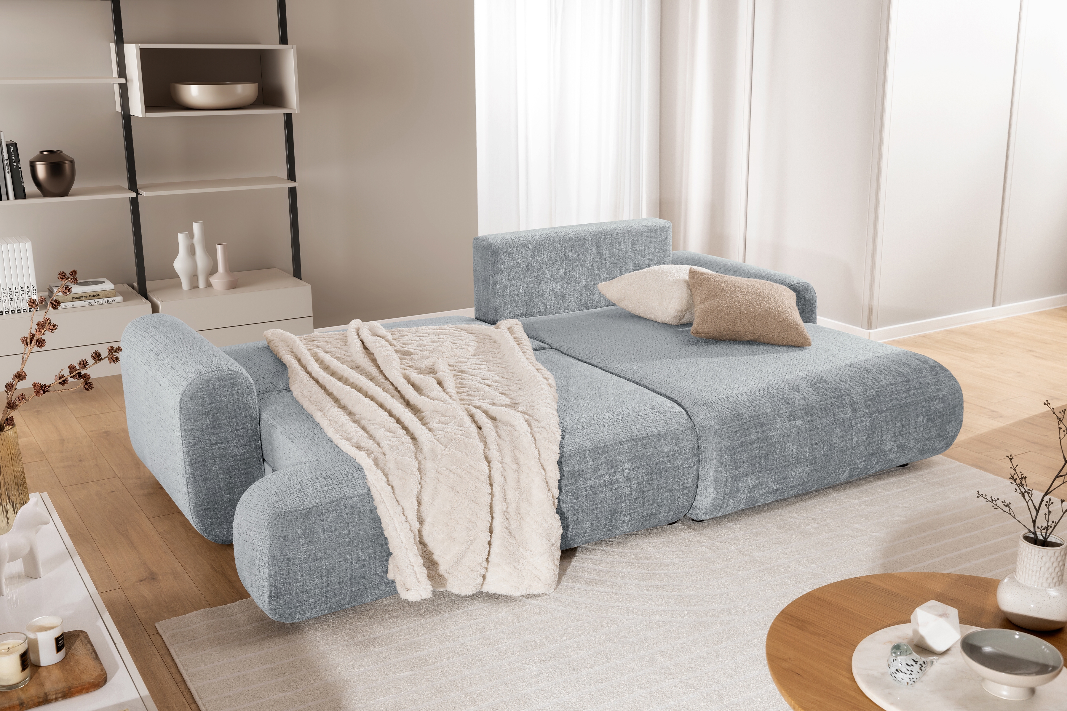 Rozkladacia rohová sedacia súprava Lotulis Mini pravá - sivá žinylka Cremona 81 Rohová sedacia súprava s funkciou spánku Lotulis Mini pravá strana - Popolový šenil Cremona 81 