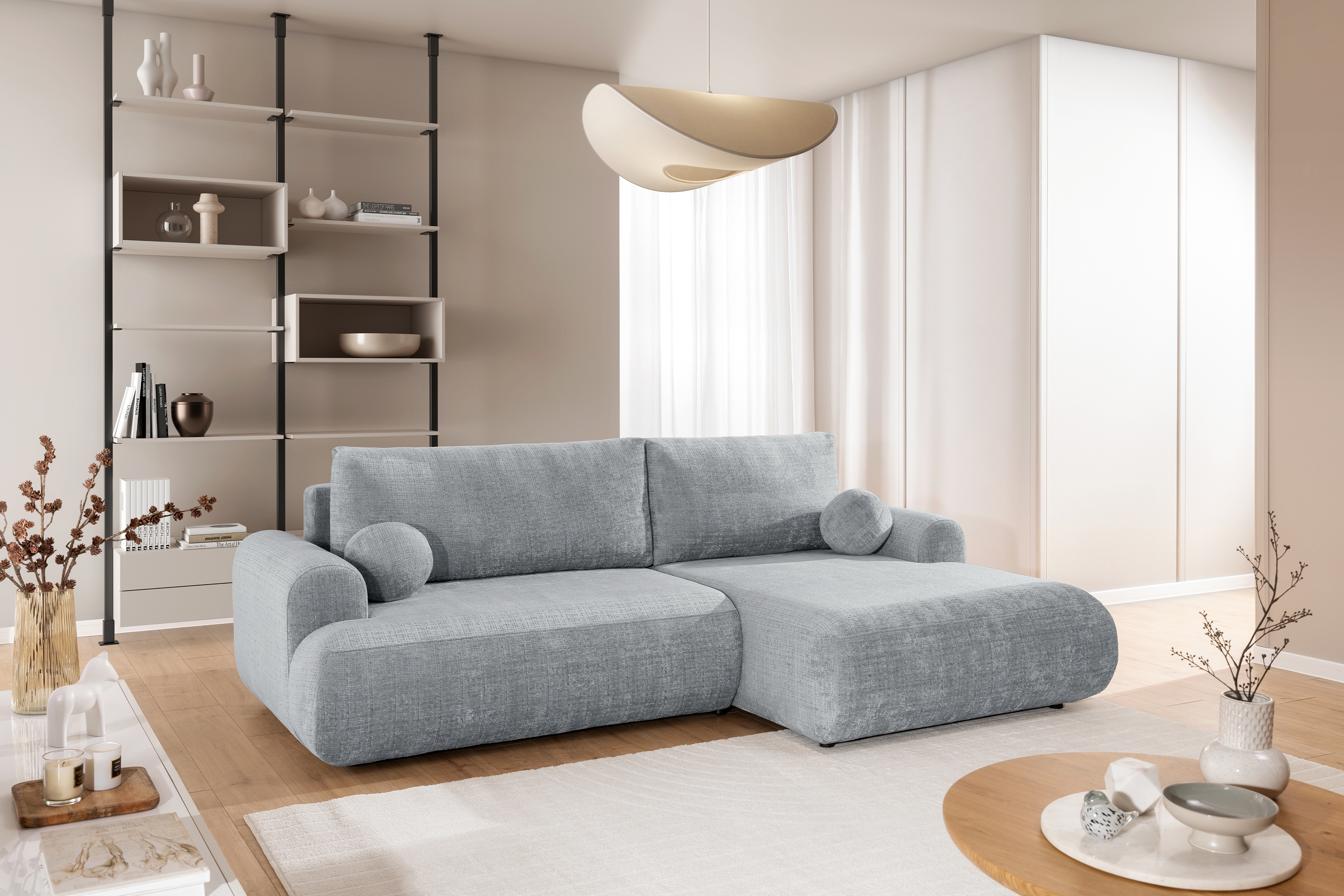 Rozkladacia rohová sedacia súprava Lotulis Mini pravá - sivá žinylka Cremona 81 Rohová sedacia súprava s funkciou spánku Lotulis Mini pravá strana - Popolový šenil Cremona 81 