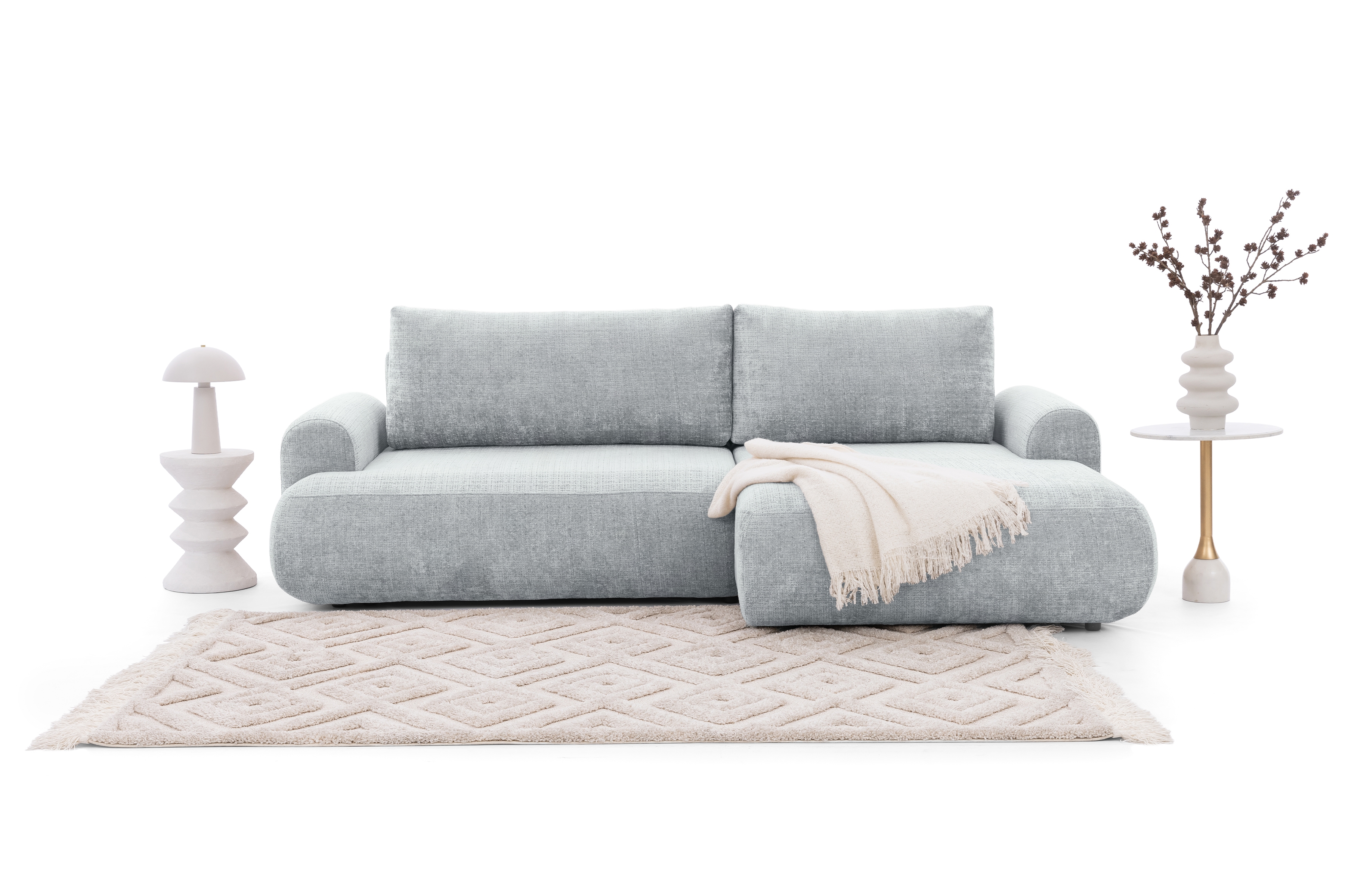 Rozkladacia rohová sedacia súprava Lotulis Mini pravá - sivá žinylka Cremona 81 Rohová sedacia súprava s funkciou spánku Lotulis Mini pravá strana - Popolový šenil Cremona 81 