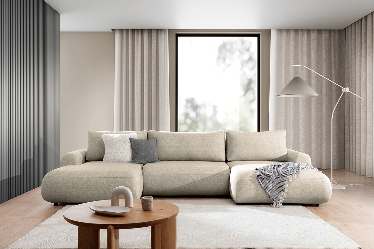 Rozkladacia rohová sedacia súprava Lotulis U - krémová pletenina Ado 1601 Rohová sedacia súprava s funkciou spánku Lotulis U - kremowa plecionka Ado 1601 