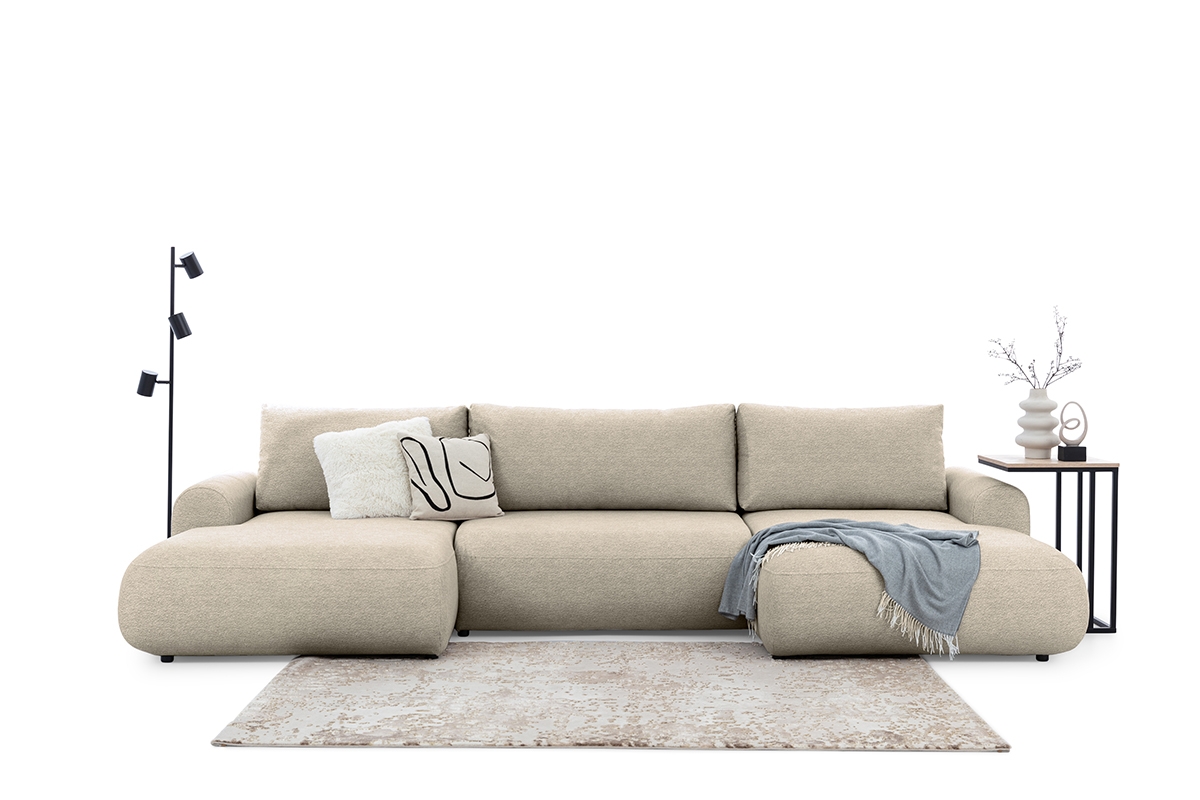 Rozkladacia rohová sedacia súprava Lotulis U - krémová pletenina Ado 1601 Rohová sedacia súprava s funkciou spánku Lotulis U - kremowa plecionka Ado 1601 