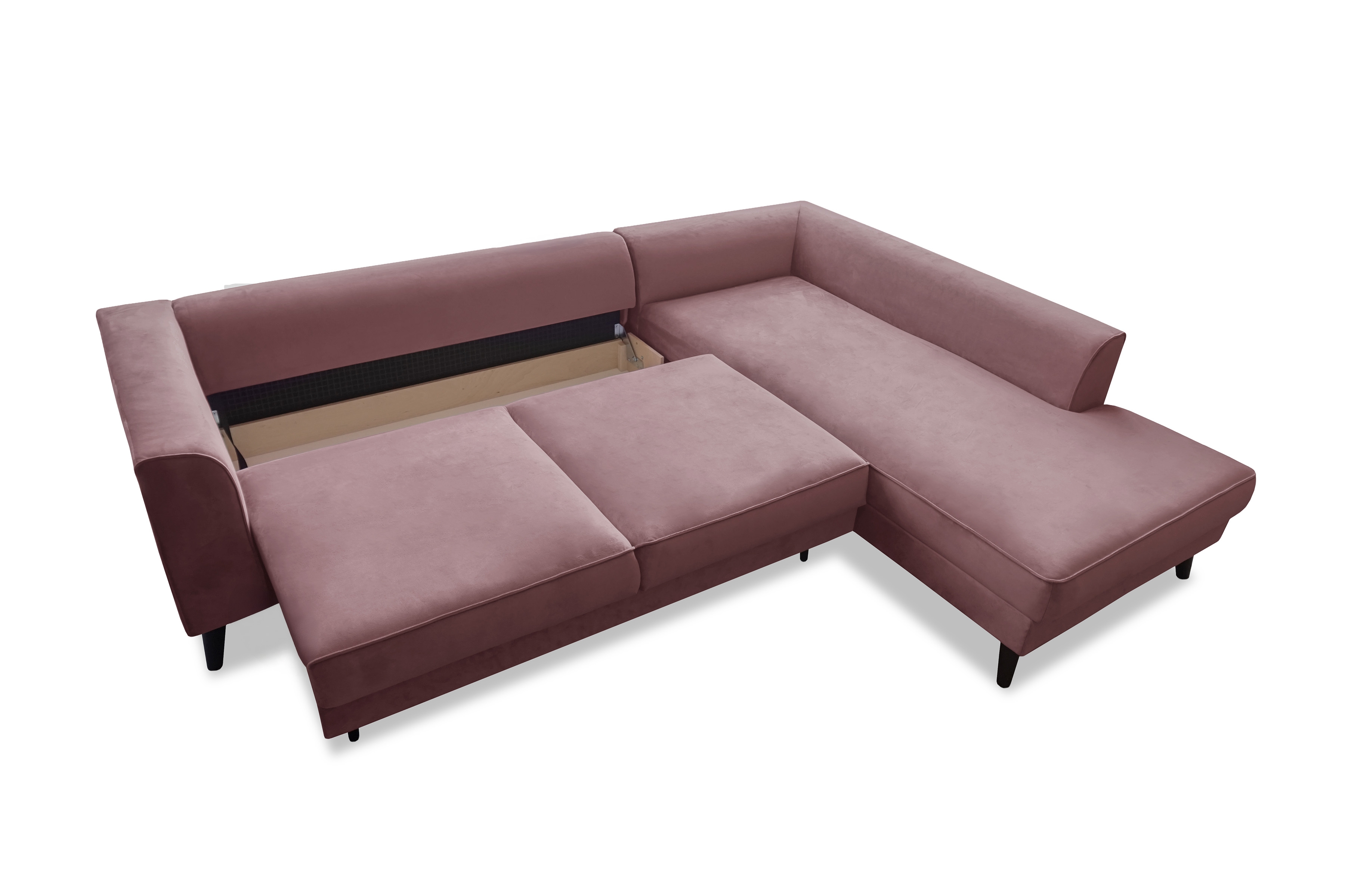 Rozkladacia rohová sedačka Lumber Jack pravá - ružový zamat Piano 20 Rohová sedacia súprava s funkciou spania Lumber Jack pravá strana - Ružová welwet Piano 20 (KR10692)