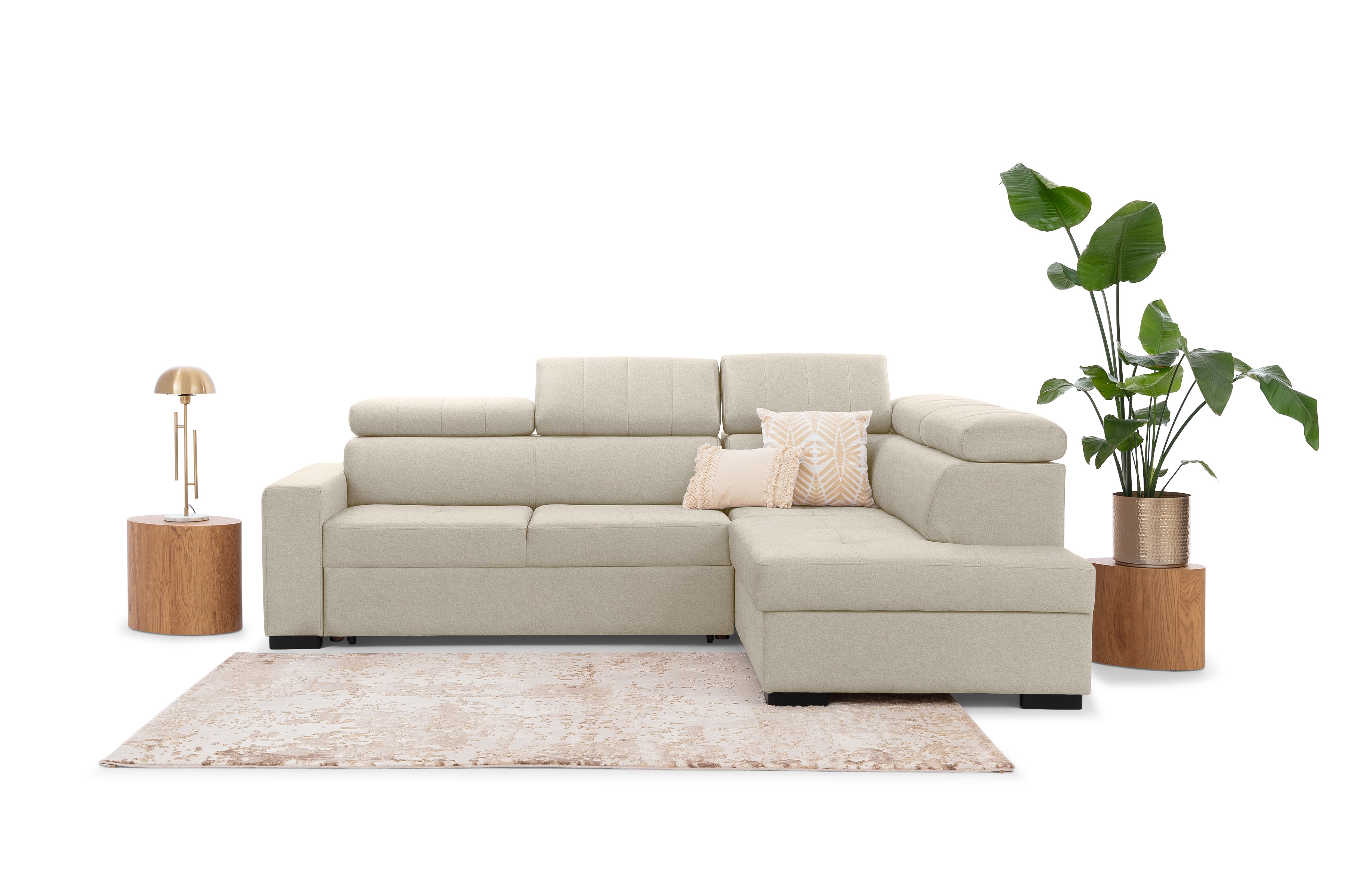 Rozkladacia rohová sedacia súprava Modeno L pravá - krémová pletenina Ado 1601 Rohová sedacia súprava s funkciou spánku Modeno L pravá strana - kremowa plecionka Ado 1601 