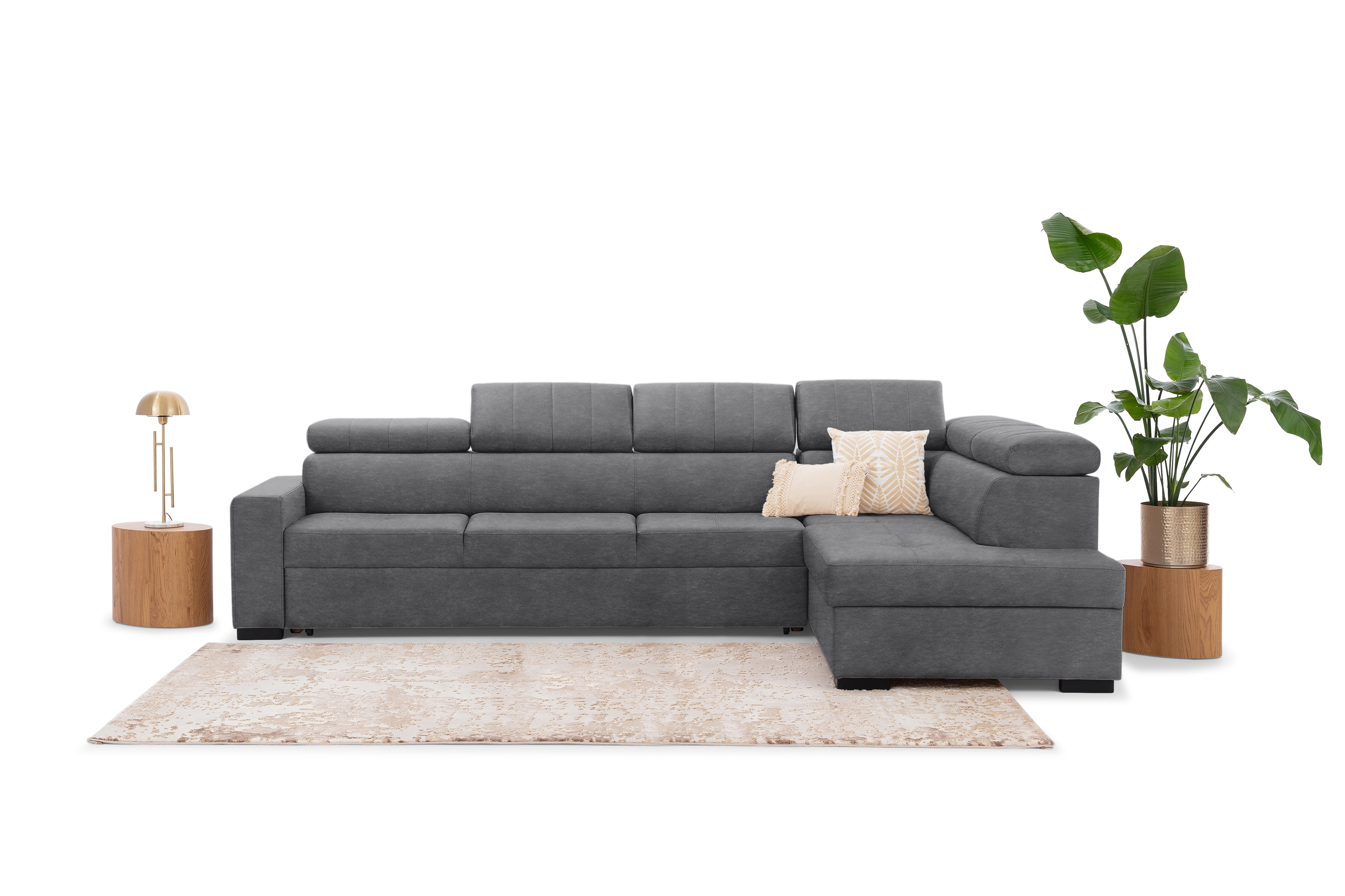 Rozkládací rohová sedací souprava Modeno Maxi pravá - grafitový samet Zetta 304 Rohová sedací souprava rozkládací Modeno Maxi pravá - grafitová samet latwoczyszczacy Zetta 304 