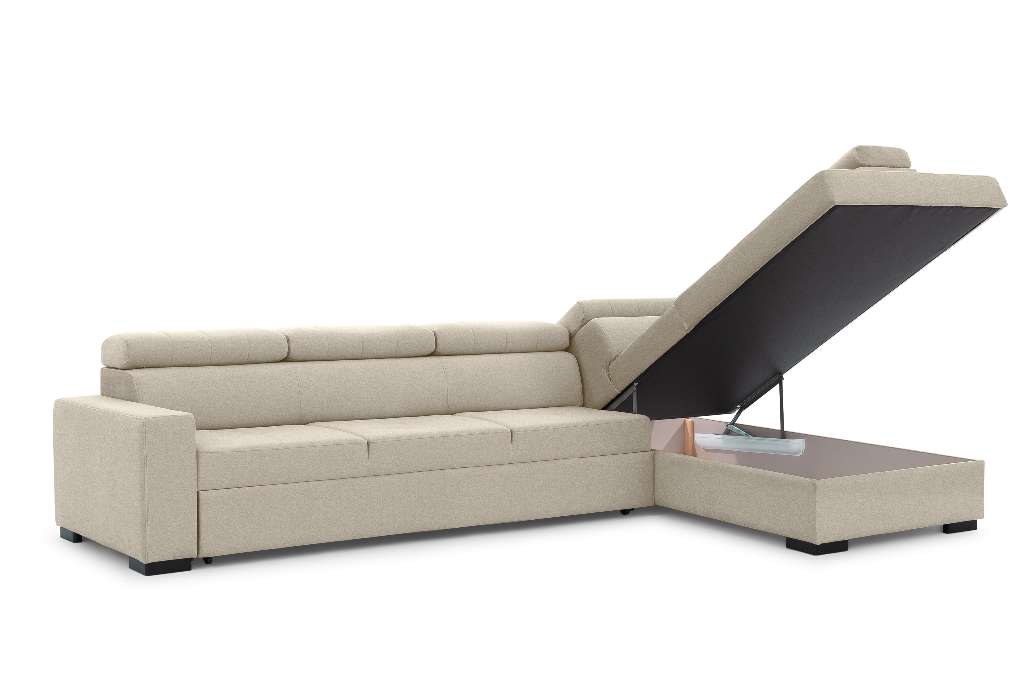 Rozkladacia rohová sedacia súprava Modeno Maxi pravá - krémová pletenina Ado 1601  Rohová sedacia súprava s funkciou spánku Modeno Maxi pravá strana - kremowa plecionka Ado 1601 