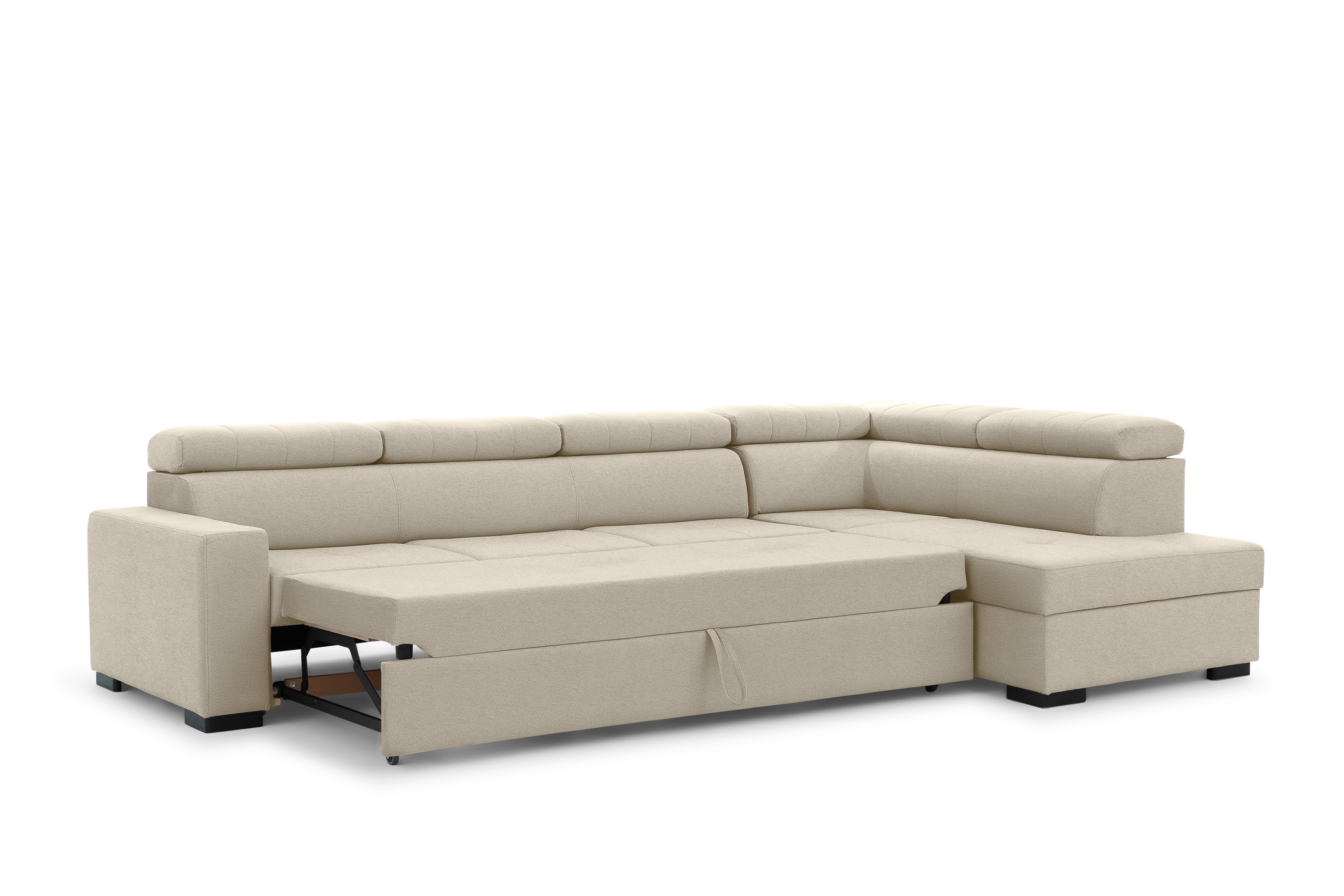 Rozkladacia rohová sedacia súprava Modeno Maxi pravá - krémová pletenina Ado 1601  Rohová sedacia súprava s funkciou spánku Modeno Maxi pravá strana - kremowa plecionka Ado 1601 