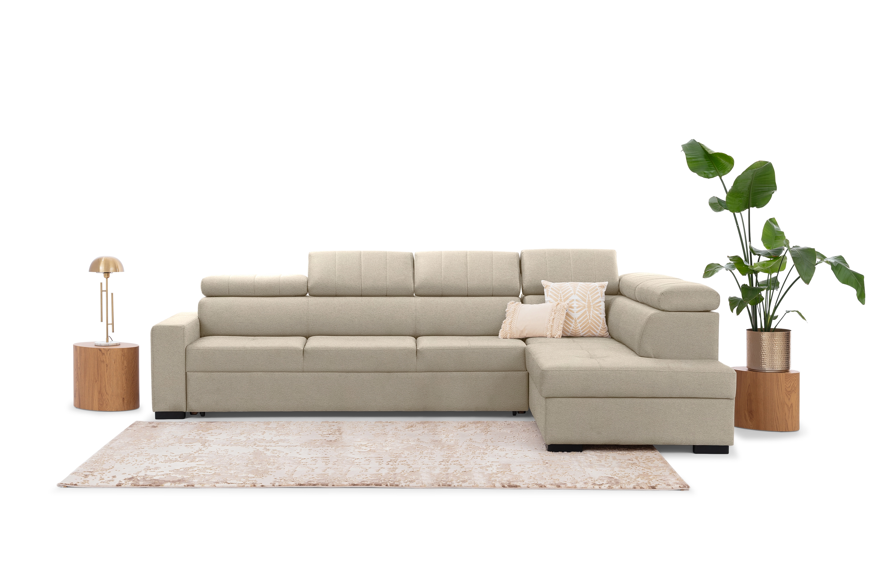 Rozkladacia rohová sedacia súprava Modeno Maxi pravá - krémová pletenina Ado 1601  Rohová sedacia súprava s funkciou spánku Modeno Maxi pravá strana - kremowa plecionka Ado 1601 