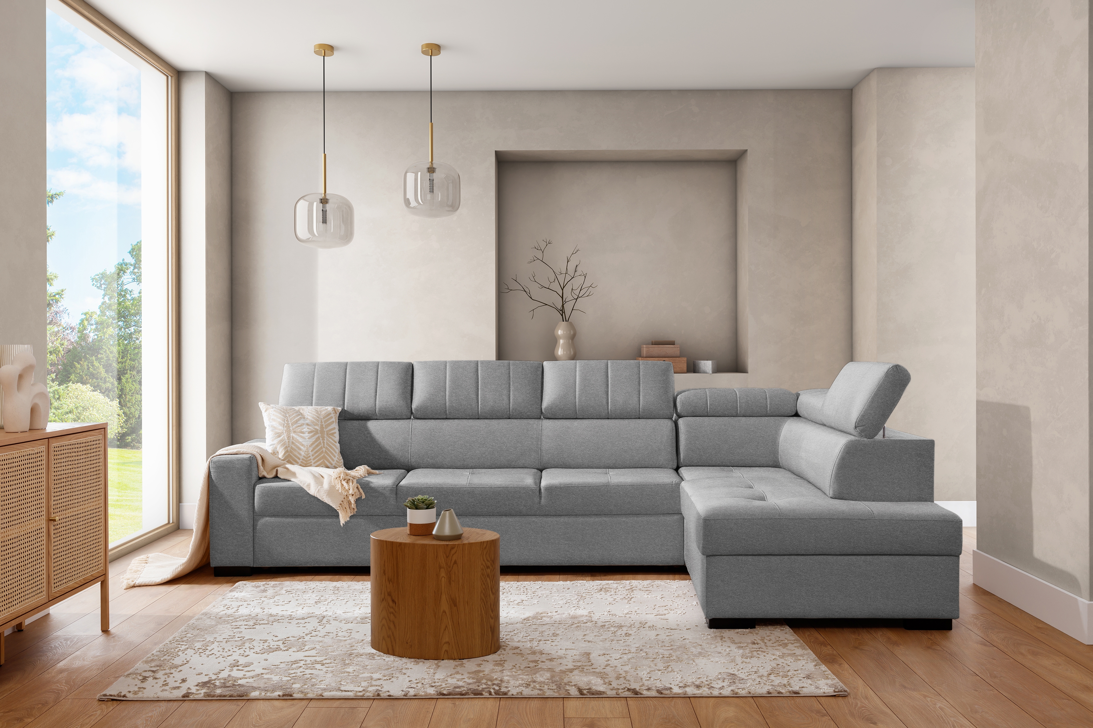 Rohová sedací souprava Modeno Maxi pravá s rozkladem - šedá pletenina Ado 1615 Rohová sedací souprava rozkládací Modeno Maxi pravá - šedá plecionka Ado 1615 