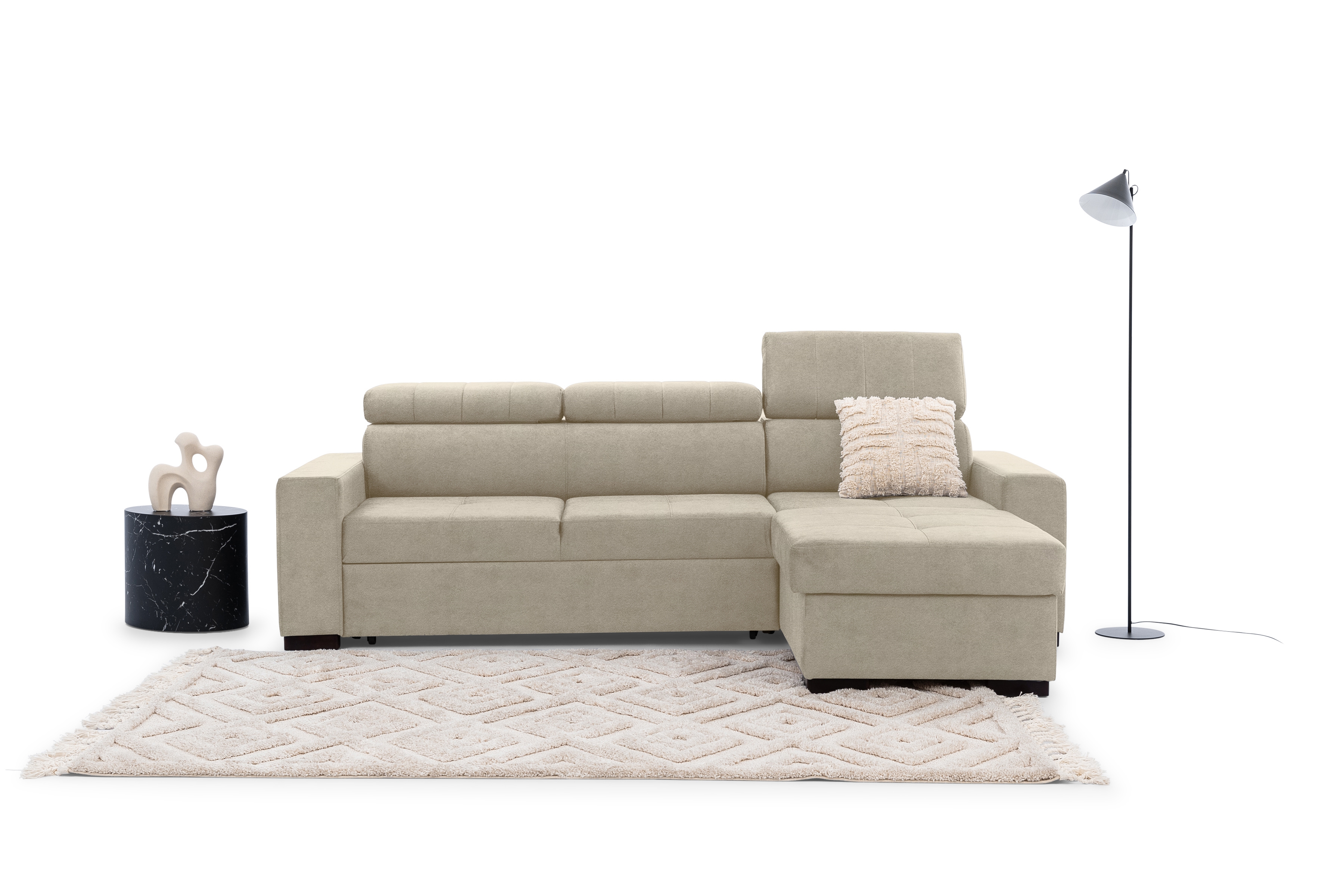 Rozkládací rohová sedací souprava Modeno Mini - béžová Ado 1601 Halva Rohová sedací souprava rozkládací Modeno Mini uniwersalny Levá/pravý - béžová Pletenina Ado 1601 Halva