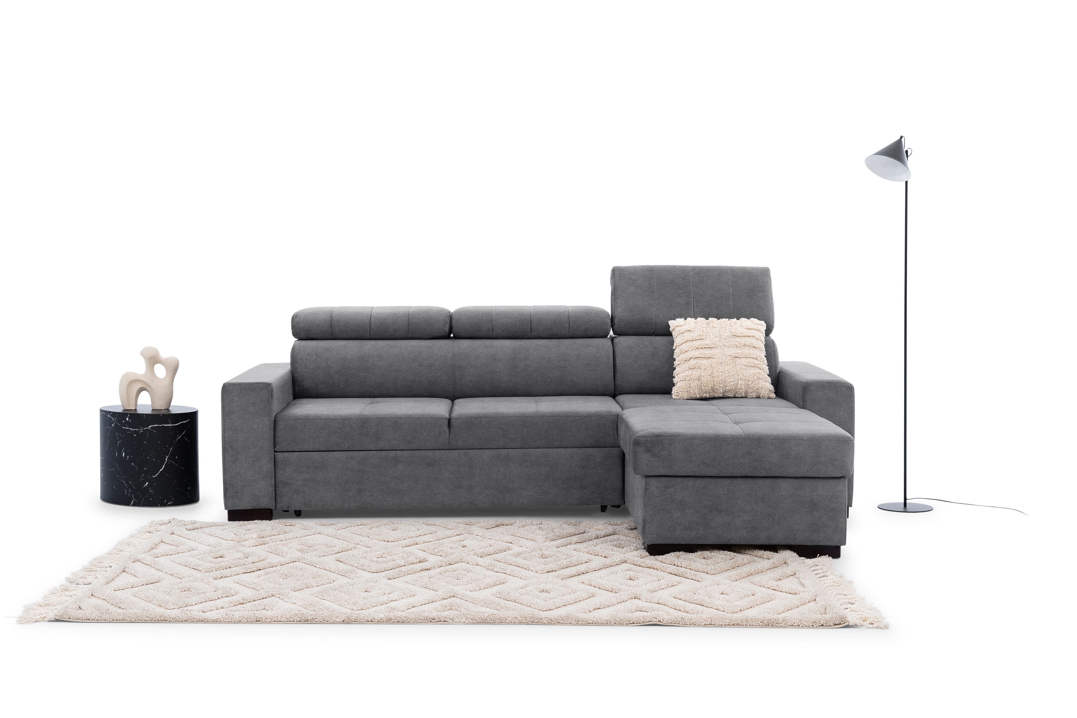 Rozkládací rohová sedací souprava Modeno Mini - šedá Zetta 304 Rohová sedací souprava rozkládací Modeno Mini uniwersalny Levá/pravý - šedá welwet latwoczyszczacy Zetta 304 