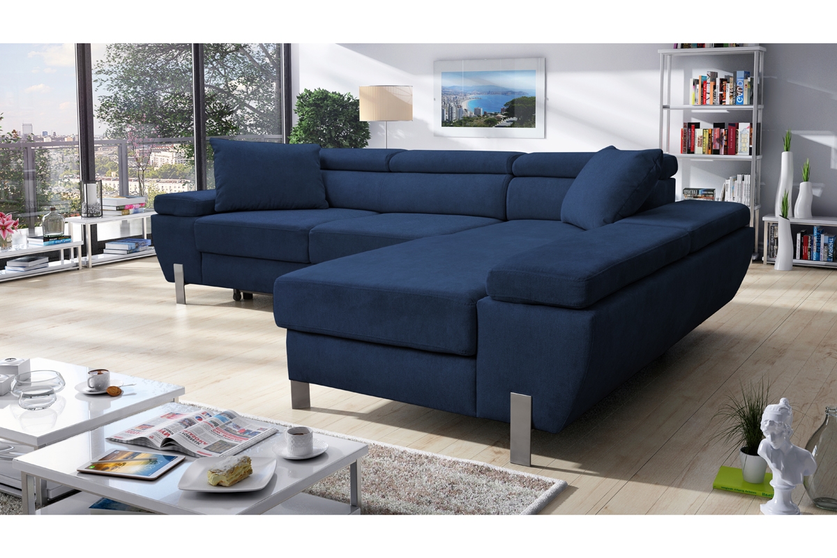 Rohová sedacia súprava MA Mini pravá s rozkladom - námornícka modrá zamat Matt Velvet 79 tmavý Rohová sedacia súprava