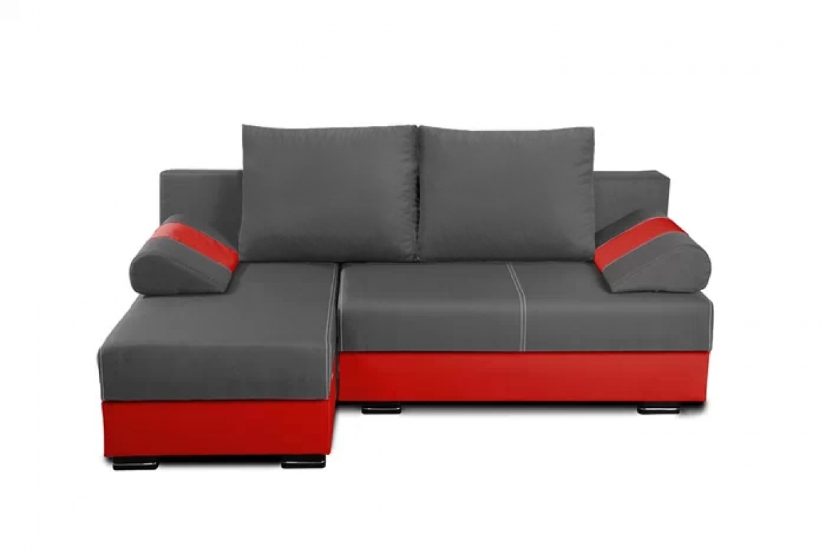 Rozkládací rohová sedací souprava Morena šedý Červený Rohová sedací souprava 