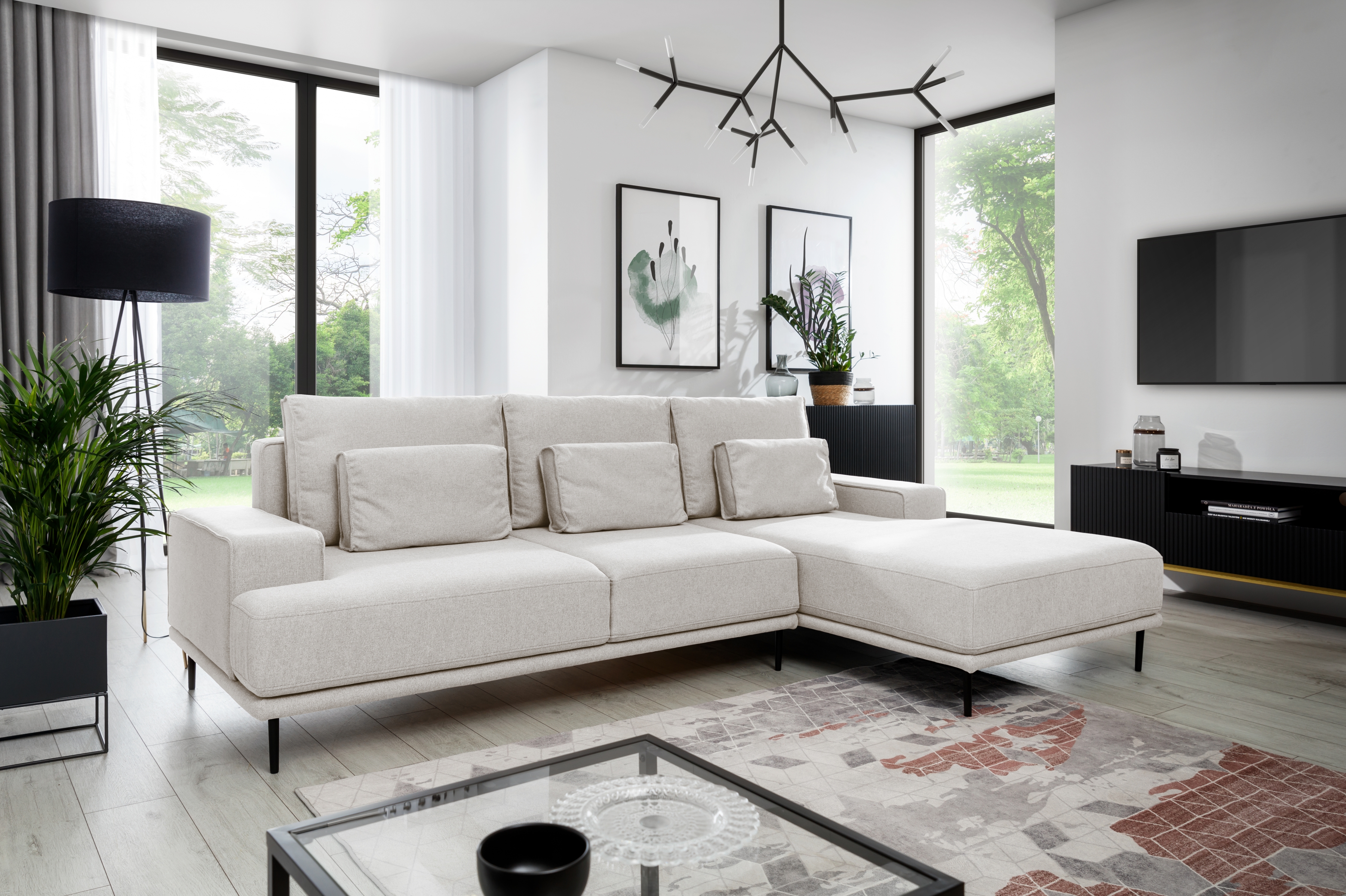 Moderná Rozkladacia rohová sedacia súprava Nicole Mini Rohová sedacia súprava s funkciou spánku Nicole Mini