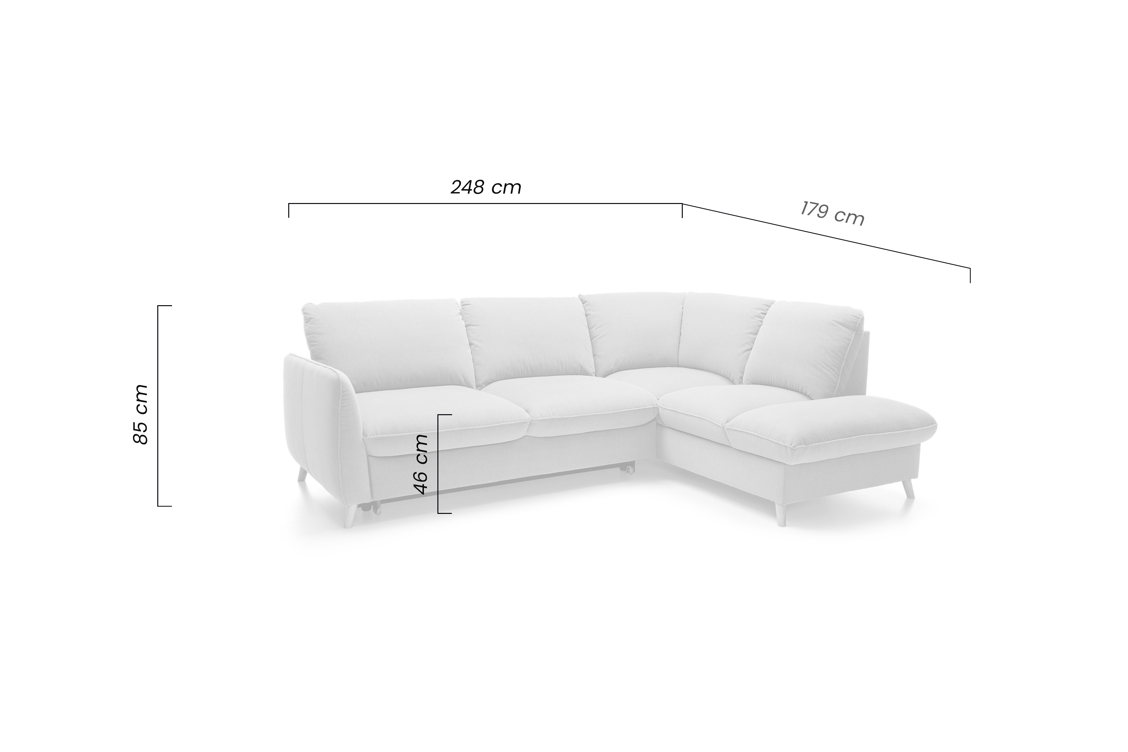 Rohová sedacia súprava Nils pravá s funkciou spania - modrá látka Zoya 07 (KR10835) / nožičky dub - Koncovka Série Rohová sedacia súprava s funkciou spánku Nils pravá strana