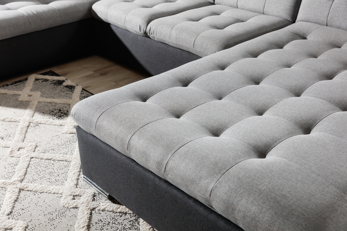 Rozkladacia rohová sedačka Palermo U pravá - sivá/hnedá pletenina Inari 91/95 Sedák s prešívaním 