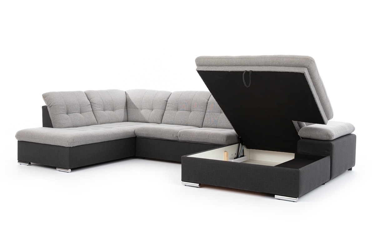 Rozkladacia rohová sedačka Palermo U pravá - sivá/hnedá pletenina Inari 91/95 Rohová sedacia súprava u z duzym pojemnikiem na posciel 